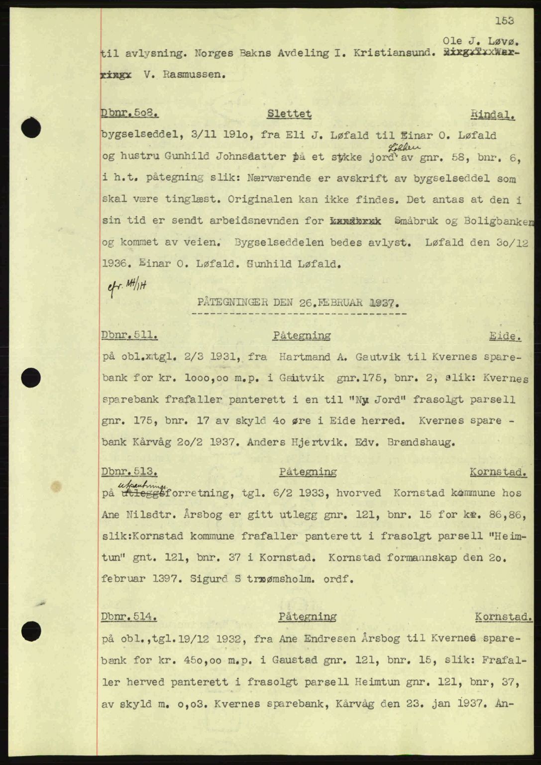 Nordmøre sorenskriveri, AV/SAT-A-4132/1/2/2Ca: Mortgage book no. C80, 1936-1939, Diary no: : 508/1937