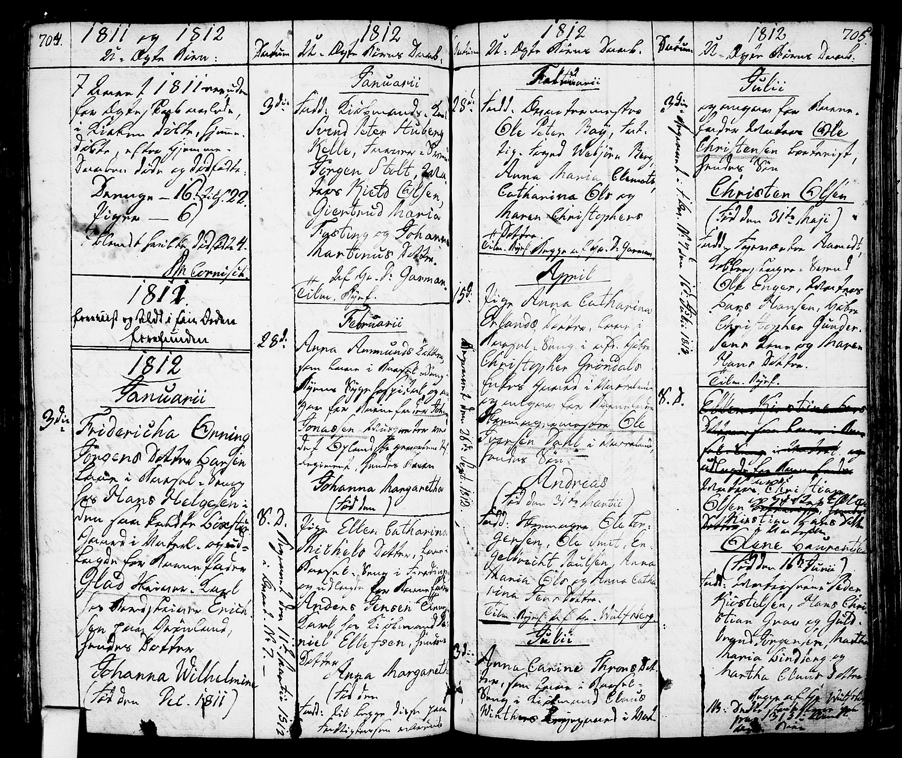 Oslo domkirke Kirkebøker, SAO/A-10752/F/Fa/L0006: Parish register (official) no. 6, 1807-1817, p. 704-705