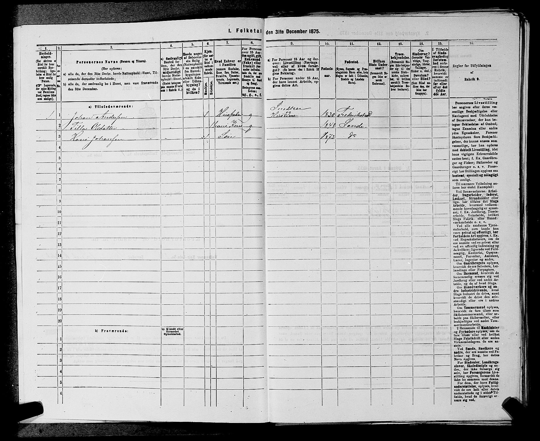 SAKO, 1875 census for 0713P Sande, 1875, p. 49