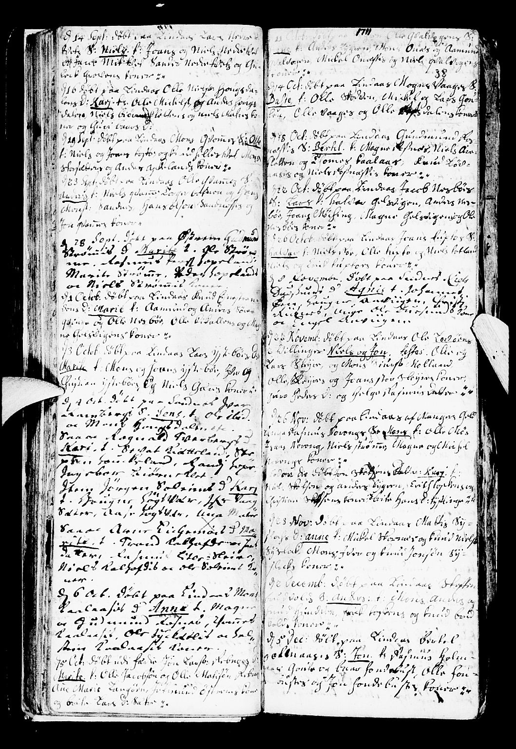 Lindås Sokneprestembete, SAB/A-76701/H/Haa: Parish register (official) no. A 1, 1699-1746, p. 38