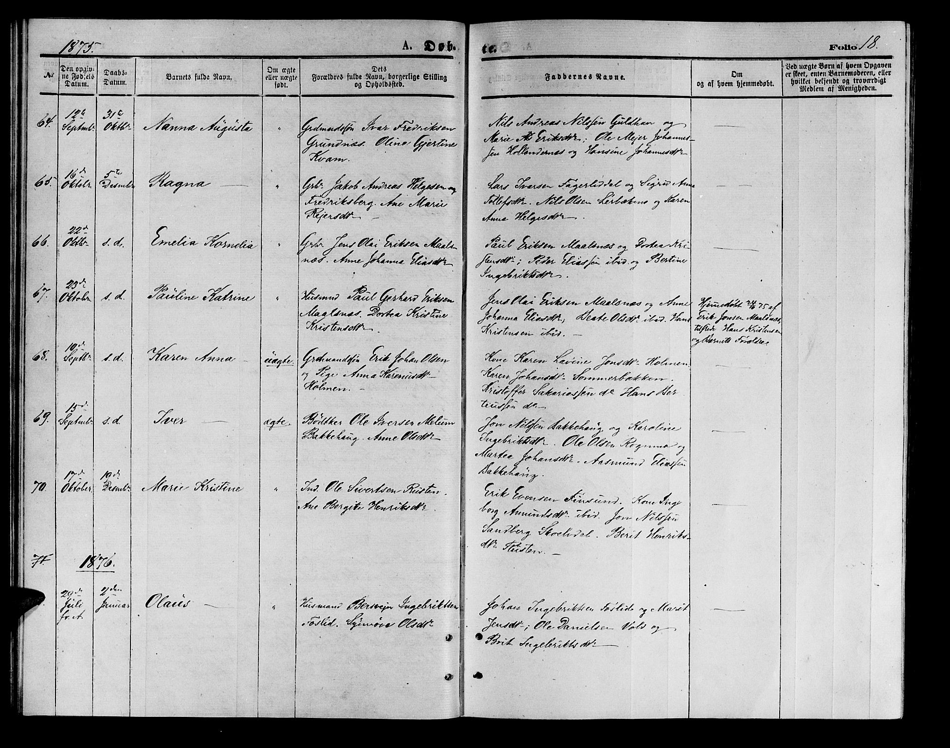 Målselv sokneprestembete, SATØ/S-1311/G/Ga/Gab/L0003klokker: Parish register (copy) no. 3, 1874-1885, p. 18