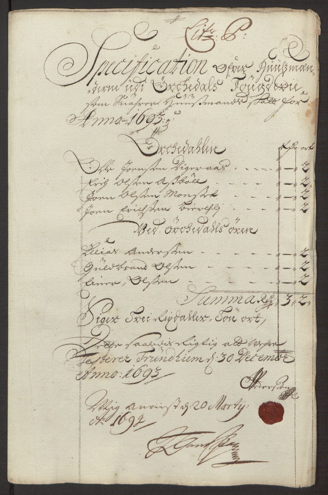 Rentekammeret inntil 1814, Reviderte regnskaper, Fogderegnskap, RA/EA-4092/R58/L3938: Fogderegnskap Orkdal, 1693, p. 176