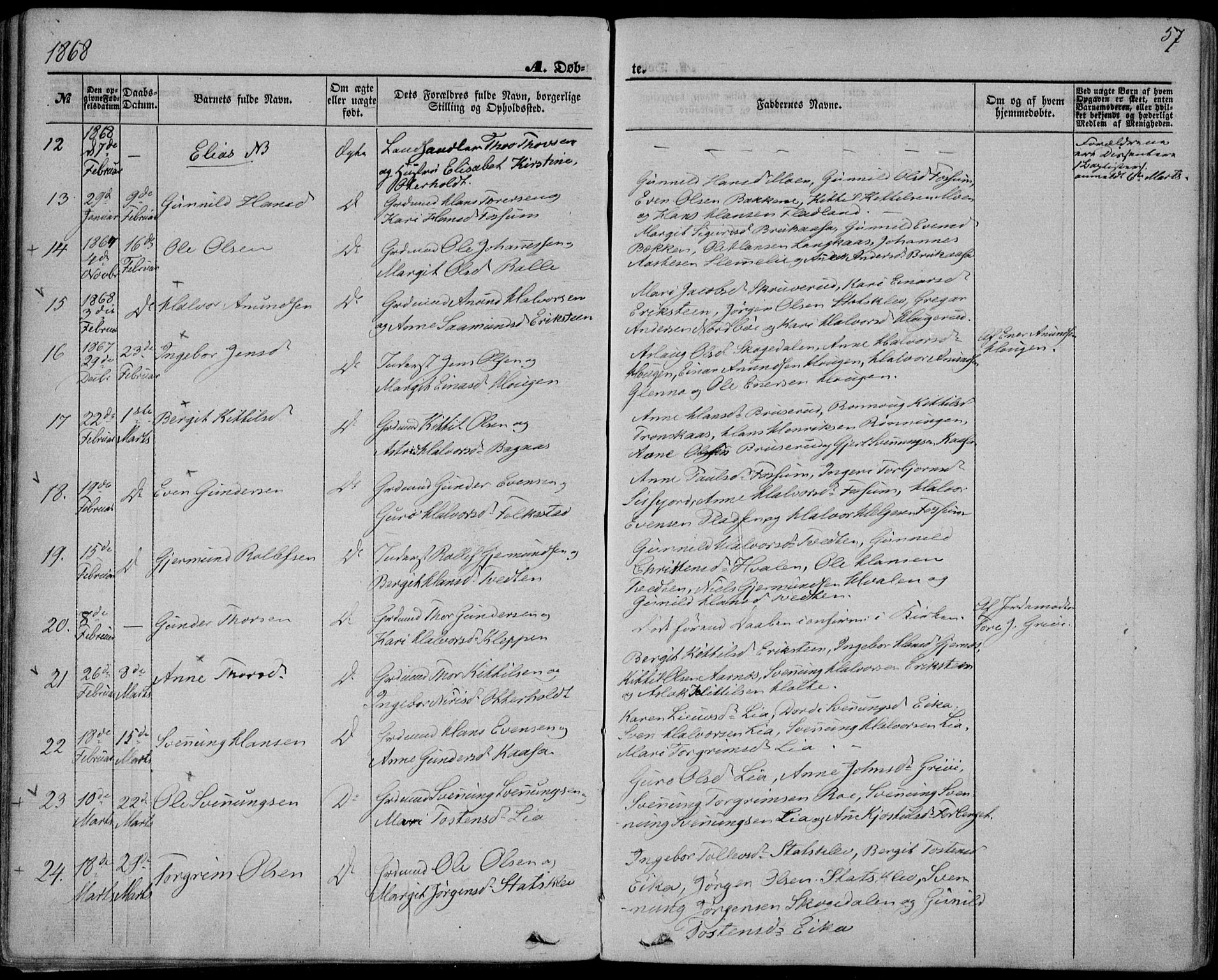 Bø kirkebøker, SAKO/A-257/F/Fa/L0009: Parish register (official) no. 9, 1862-1879, p. 57