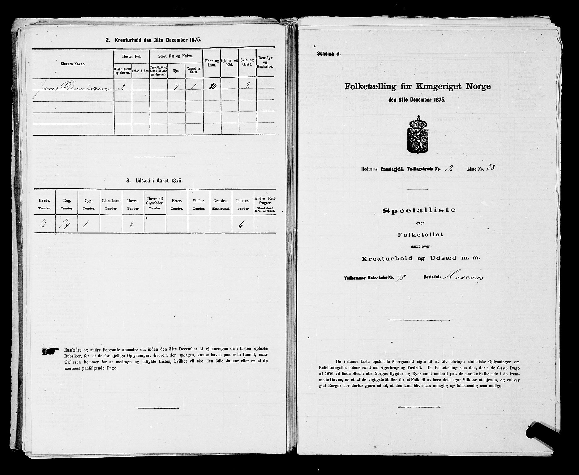 SAKO, 1875 census for 0727P Hedrum, 1875, p. 1166