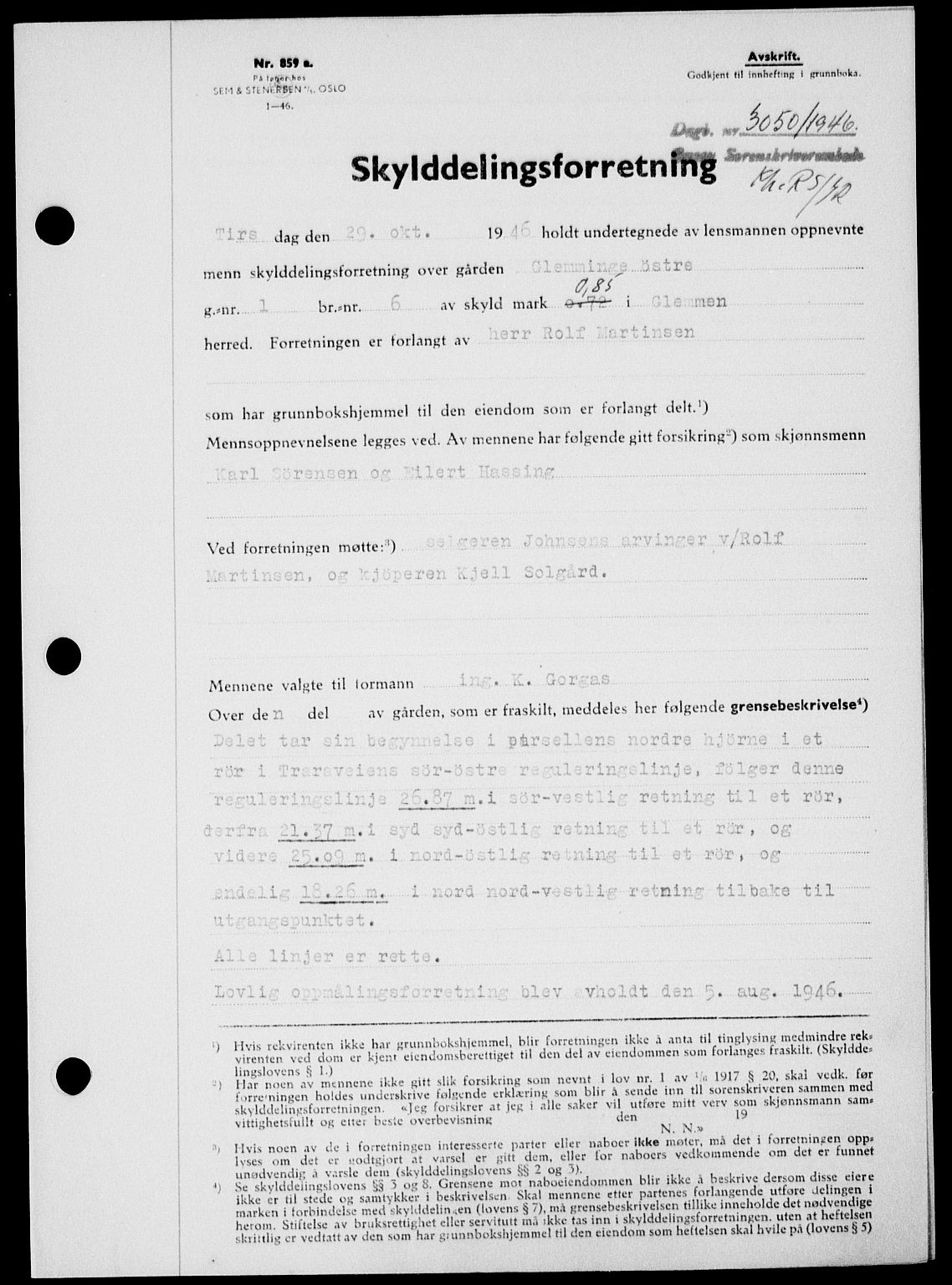 Onsøy sorenskriveri, AV/SAO-A-10474/G/Ga/Gab/L0018: Mortgage book no. II A-18, 1946-1947, Diary no: : 3050/1946