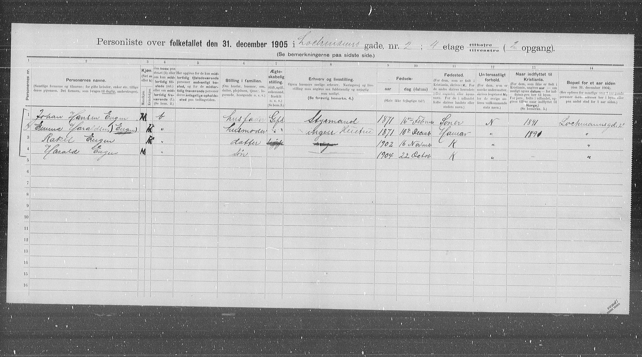 OBA, Municipal Census 1905 for Kristiania, 1905, p. 30619