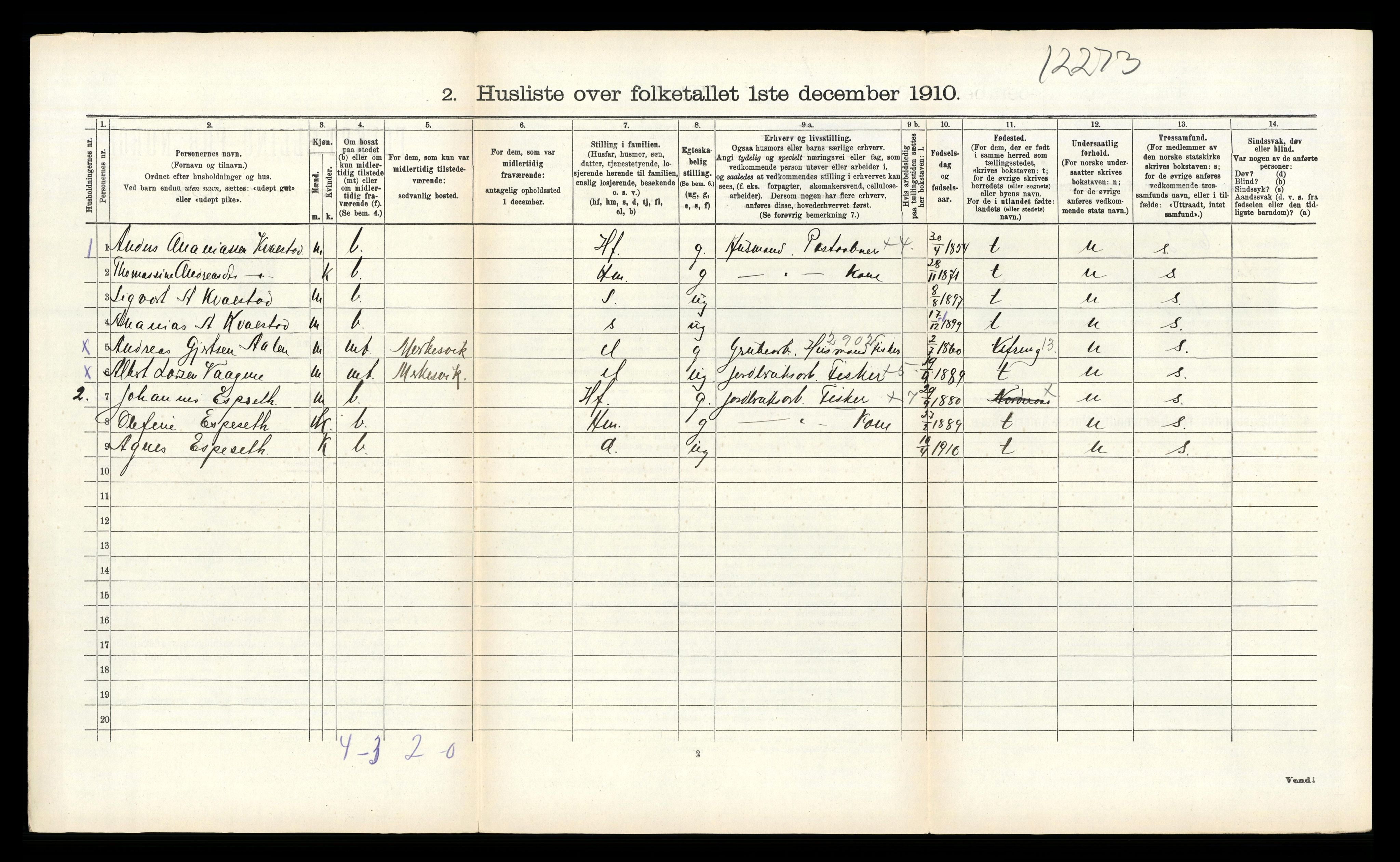 RA, 1910 census for Kinn, 1910, p. 1347