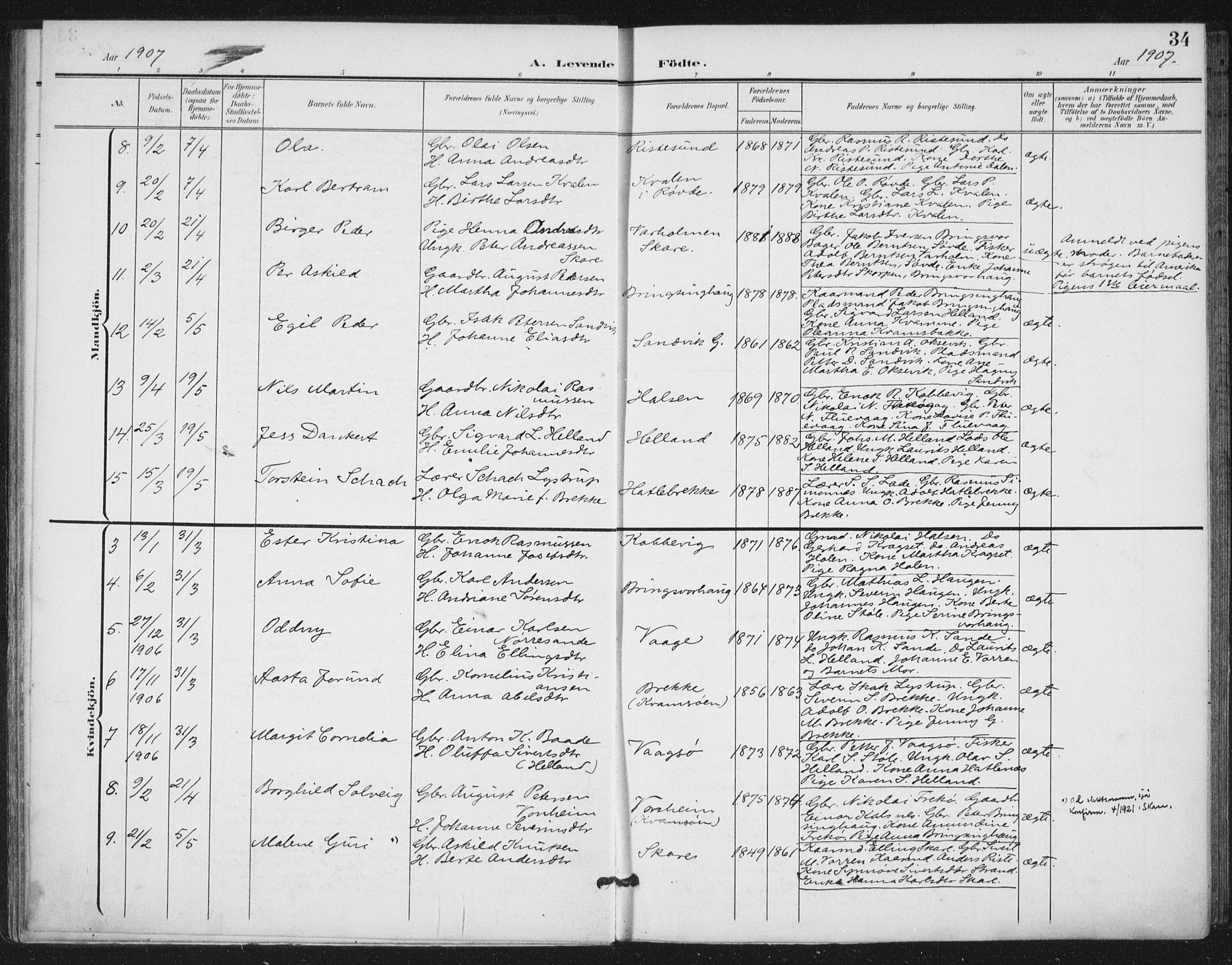 Ministerialprotokoller, klokkerbøker og fødselsregistre - Møre og Romsdal, SAT/A-1454/503/L0038: Parish register (official) no. 503A06, 1901-1917, p. 34
