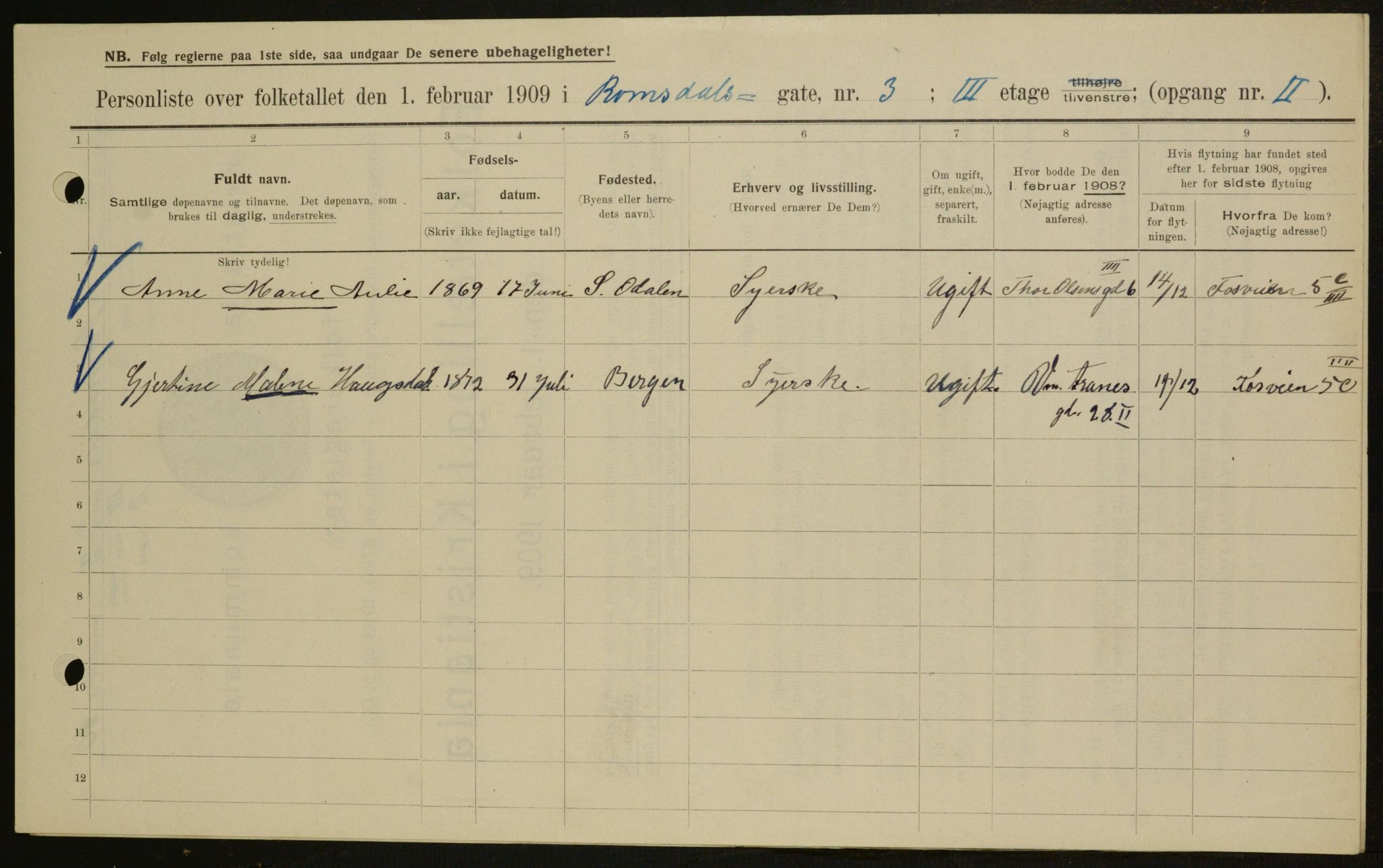OBA, Municipal Census 1909 for Kristiania, 1909, p. 75435