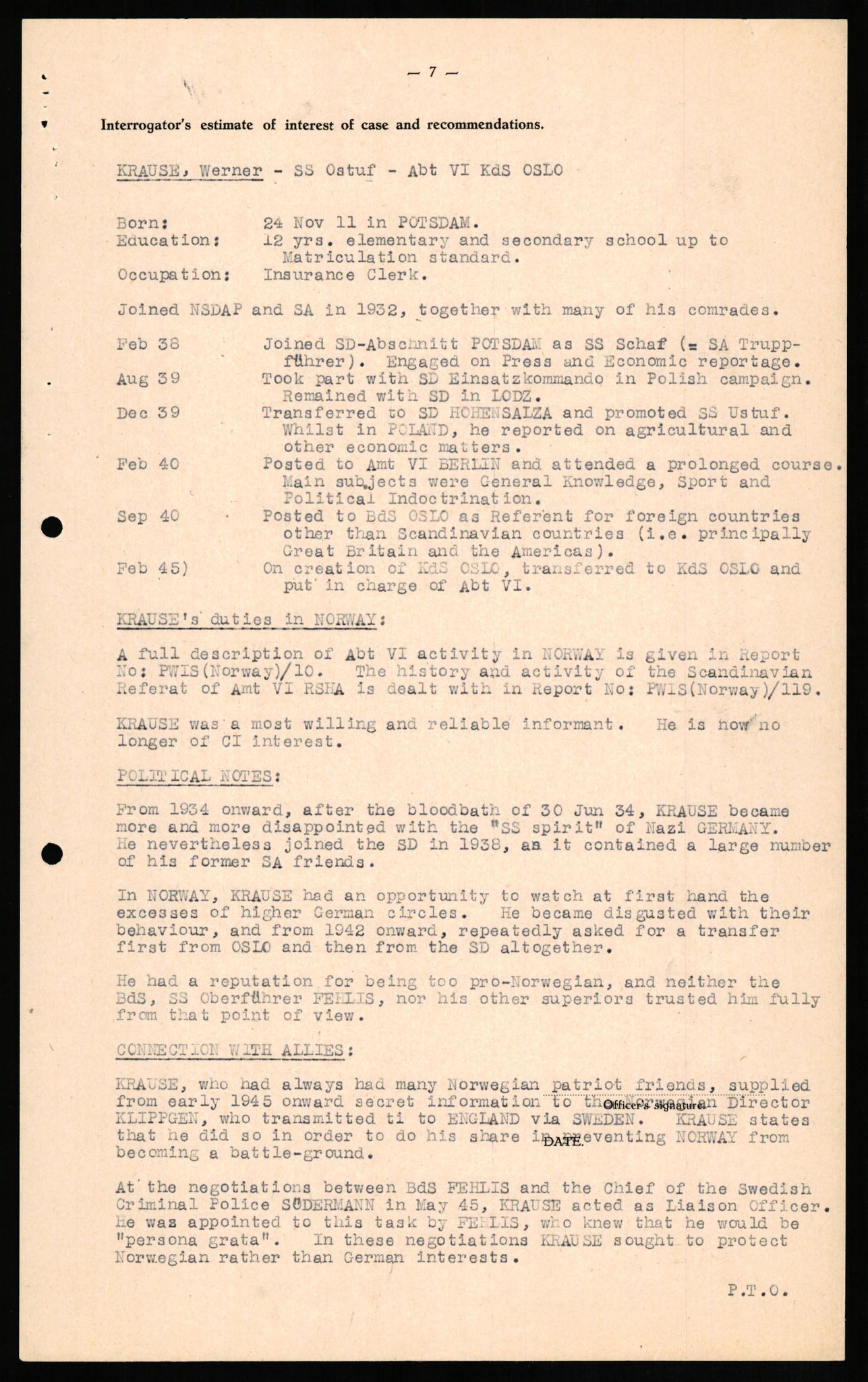 Forsvaret, Forsvarets overkommando II, AV/RA-RAFA-3915/D/Db/L0018: CI Questionaires. Tyske okkupasjonsstyrker i Norge. Tyskere., 1945-1946, p. 83