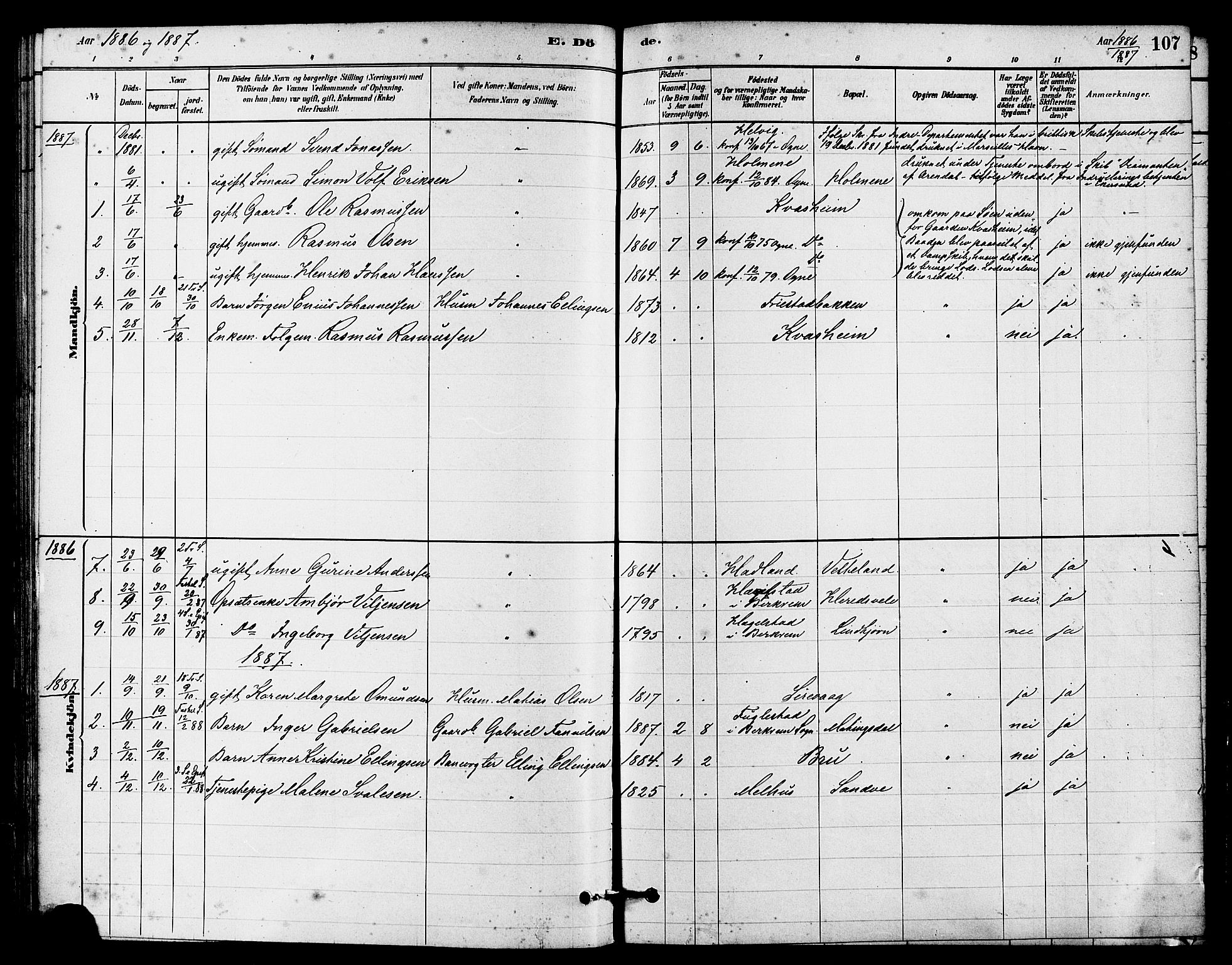 Eigersund sokneprestkontor, AV/SAST-A-101807/001/30/30BA/L0016: Parish register (official) no. A 16, 1879-1893, p. 107