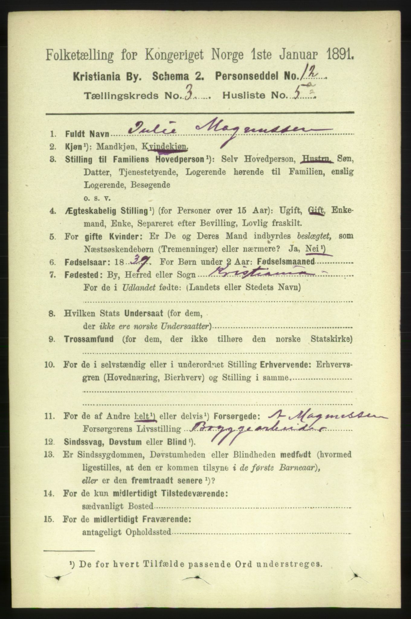 RA, 1891 census for 0301 Kristiania, 1891, p. 1330