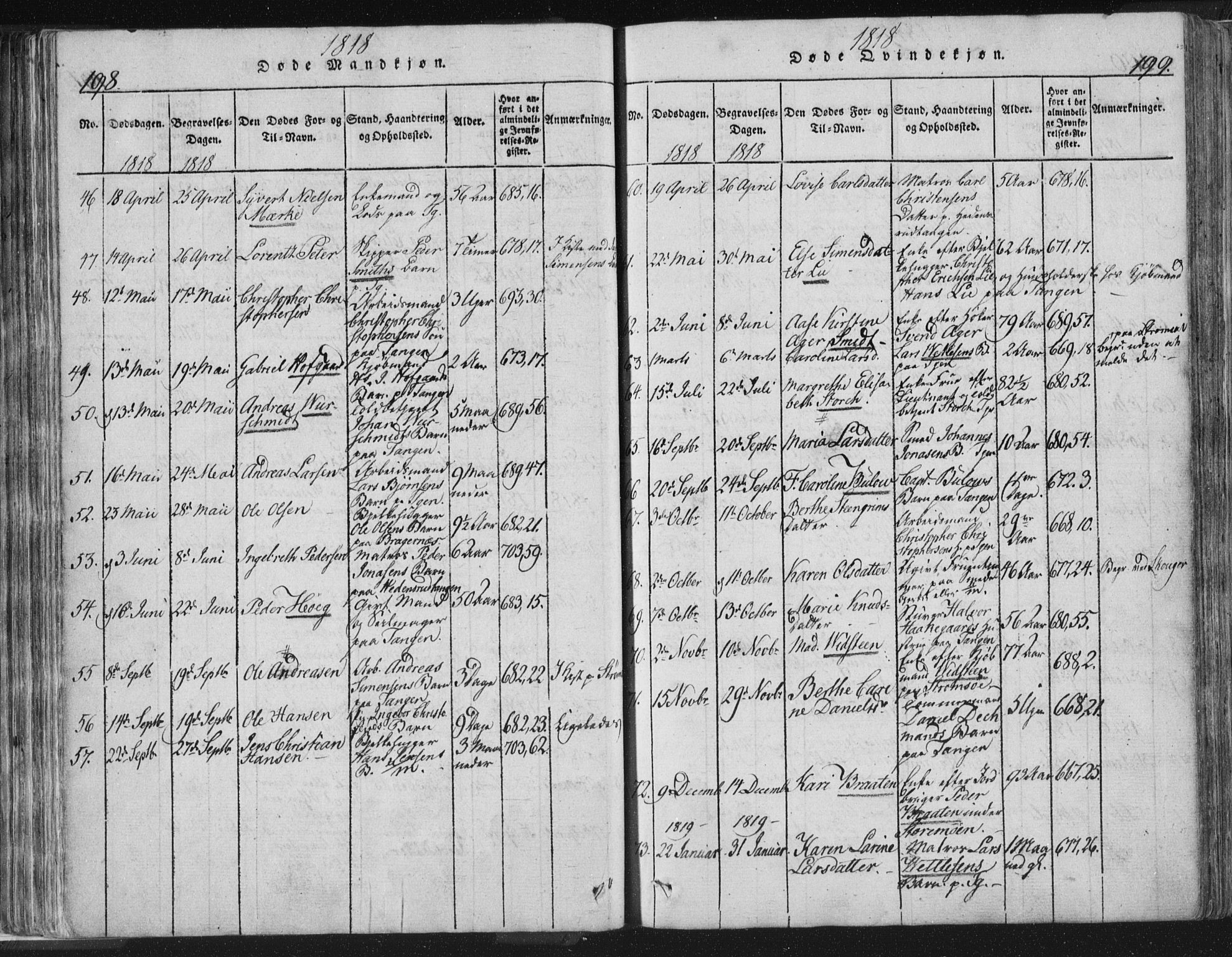 Strømsø kirkebøker, AV/SAKO-A-246/F/Fb/L0004: Parish register (official) no. II 4, 1814-1843, p. 198-199