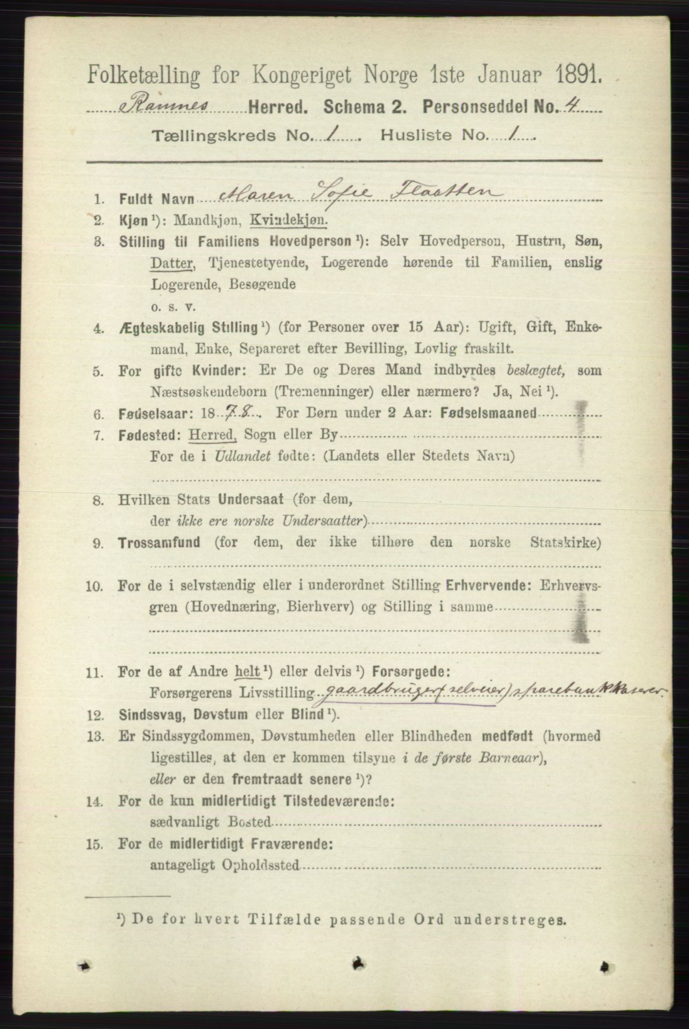 RA, 1891 census for 0718 Ramnes, 1891, p. 96