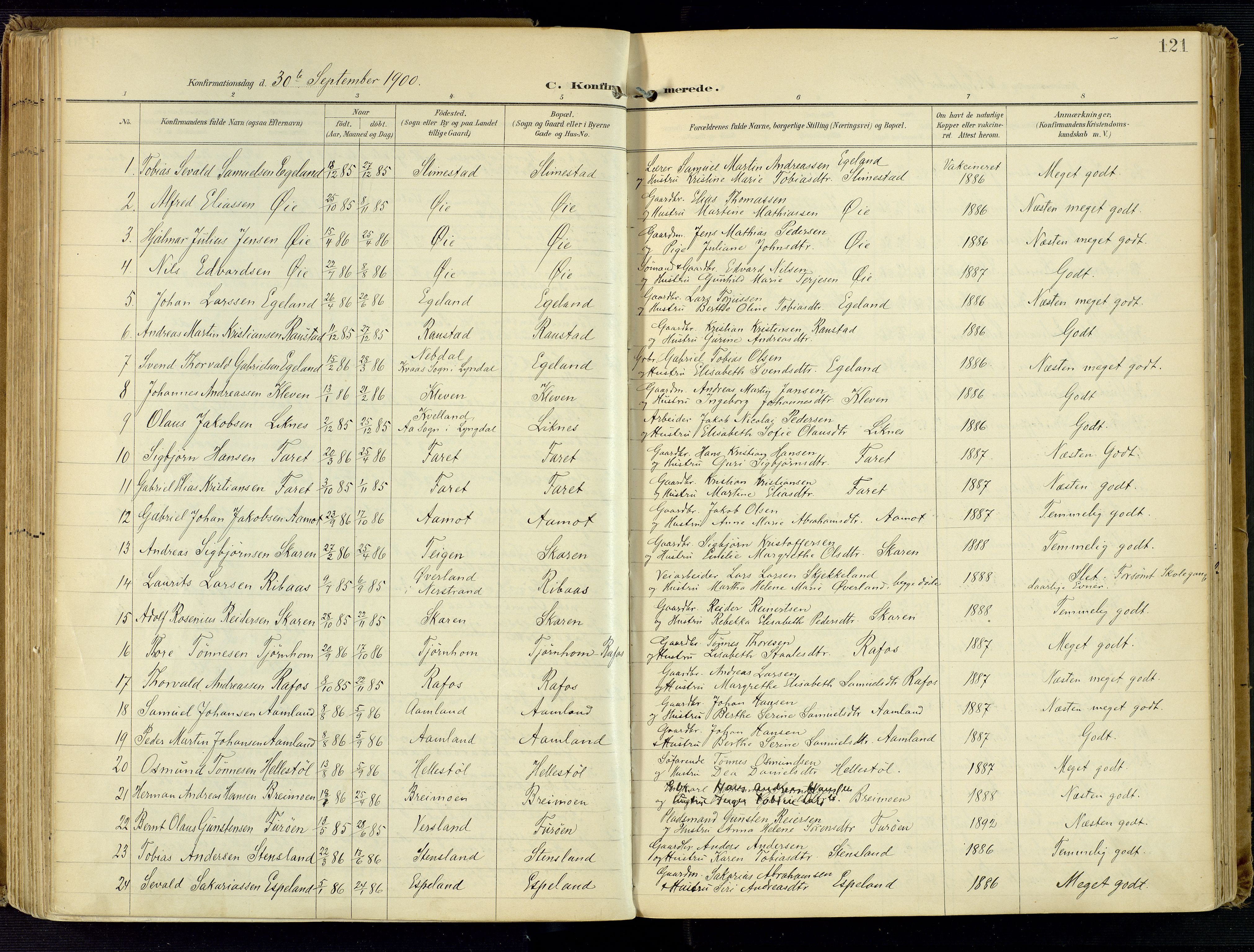 Kvinesdal sokneprestkontor, AV/SAK-1111-0026/F/Fa/Fab/L0009: Parish register (official) no. A 9, 1898-1915, p. 121