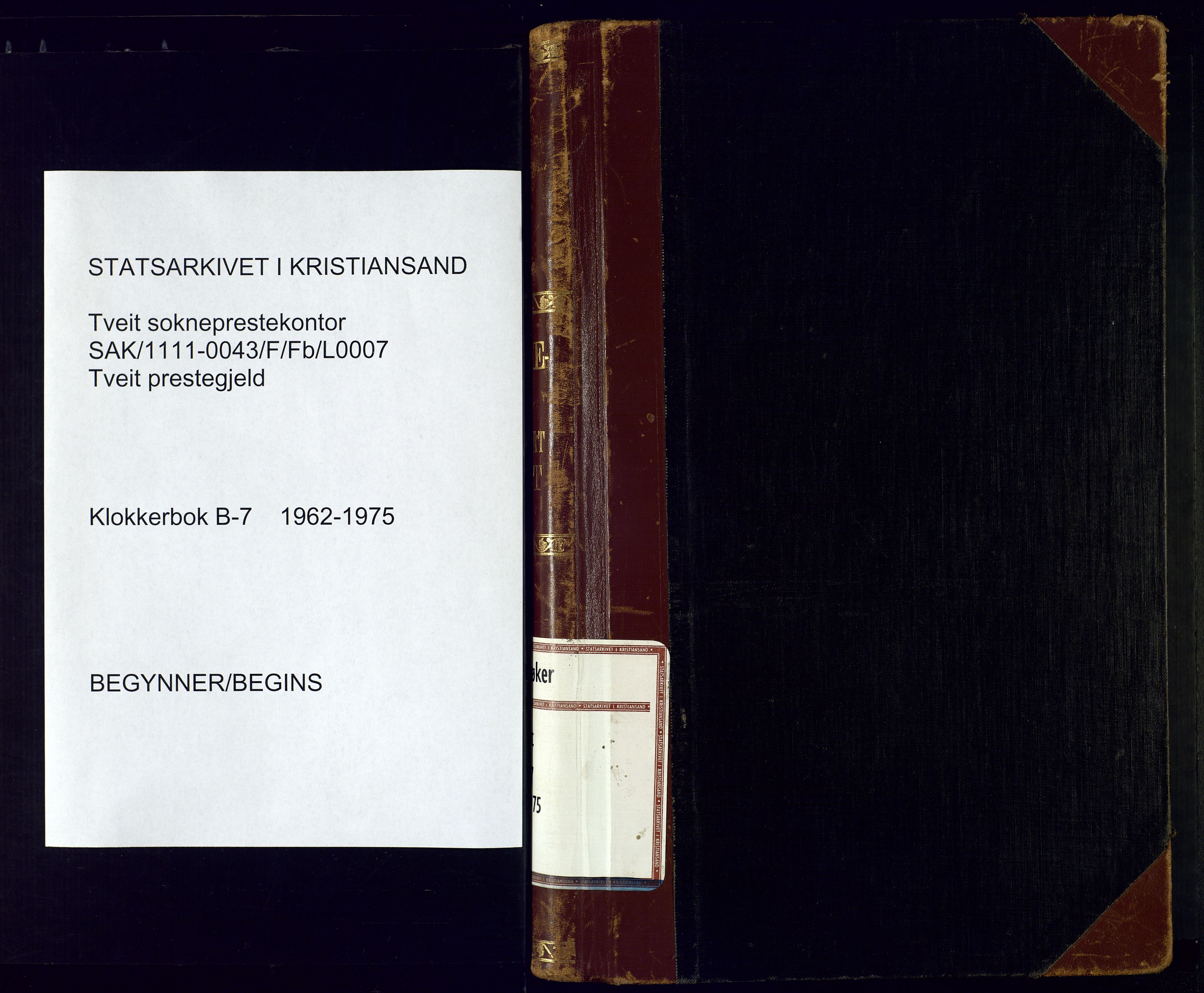 Tveit sokneprestkontor, SAK/1111-0043/F/Fb/L0007: Parish register (copy) no. B-7, 1962-1975