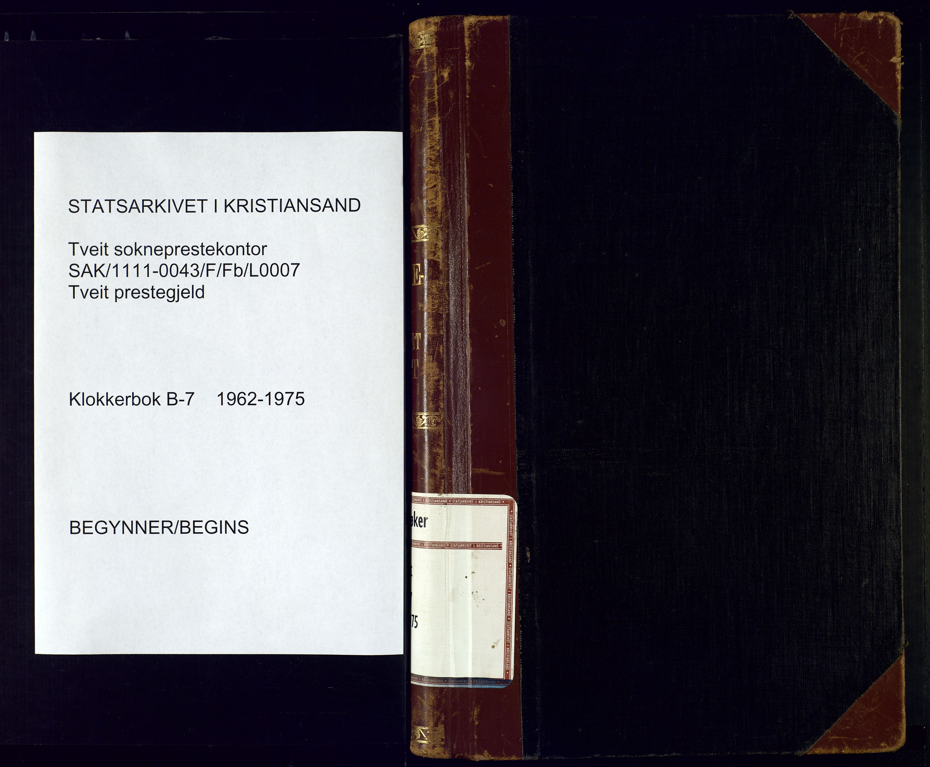 Tveit sokneprestkontor, AV/SAK-1111-0043/F/Fb/L0007: Parish register (copy) no. B-7, 1962-1975