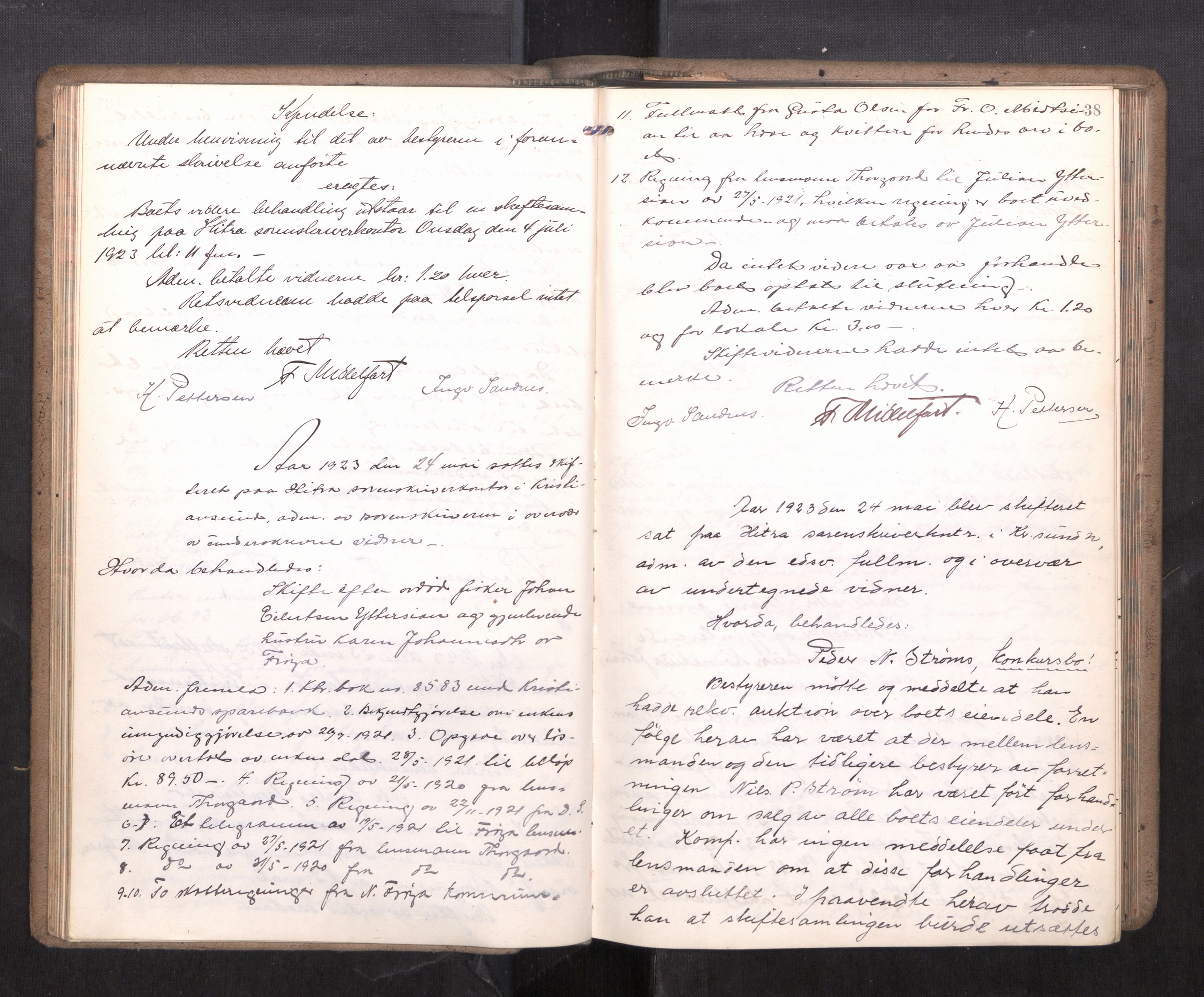 Hitra sorenskriveri, AV/SAT-A-0018/3/3B/L0002: Skifteforhandlingsprotokoll, 1922-1927, p. 37b-38a
