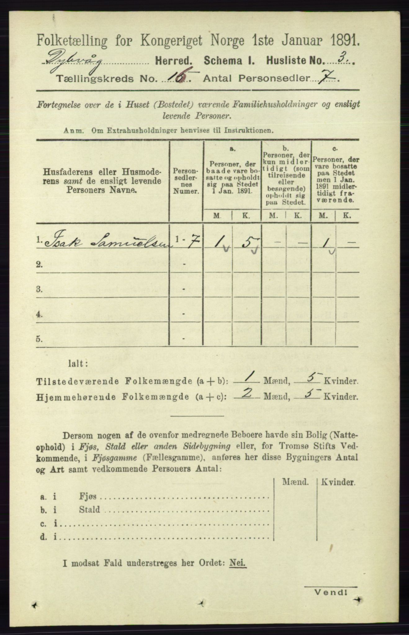 RA, 1891 census for 0915 Dypvåg, 1891, p. 6327