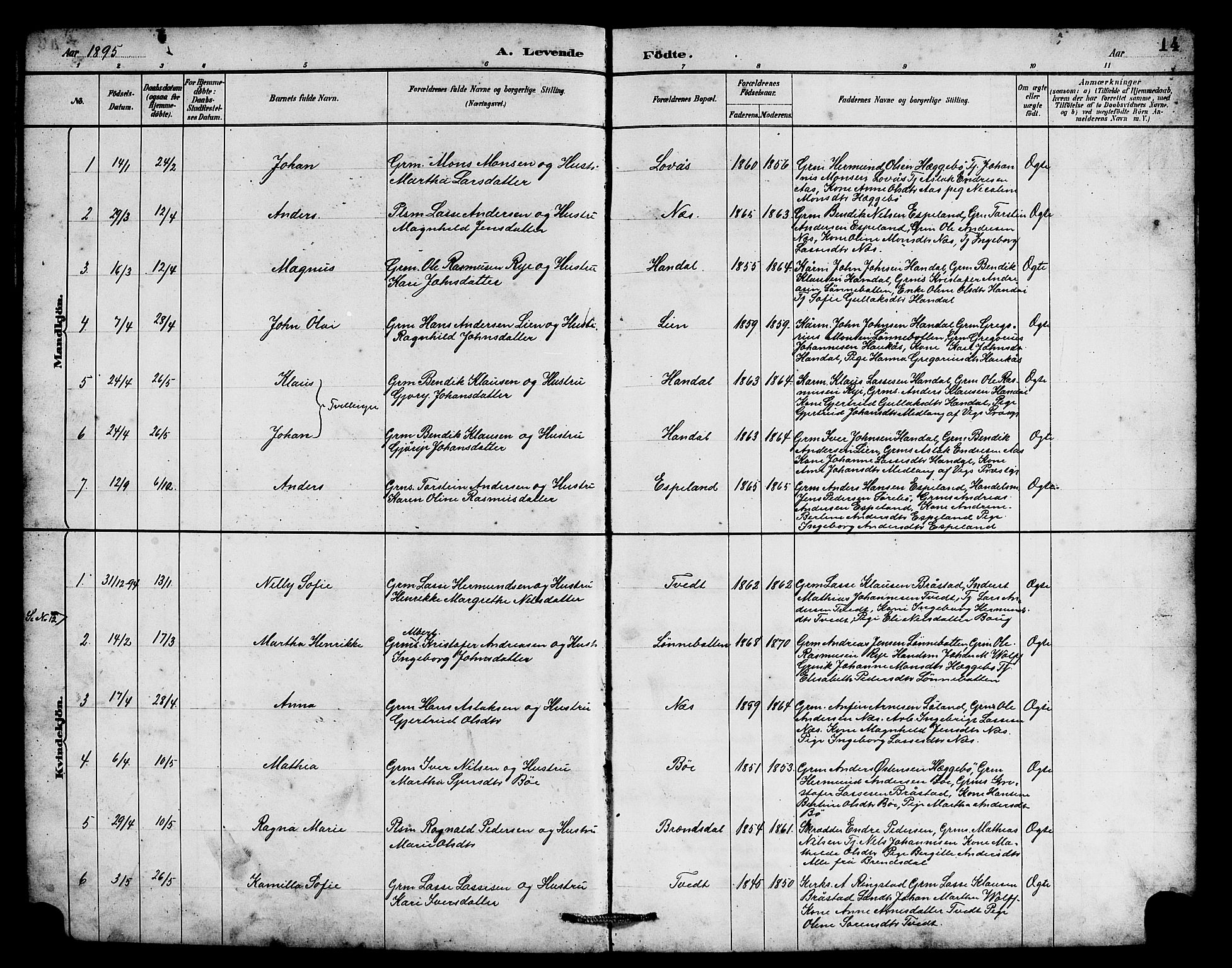 Hyllestad sokneprestembete, AV/SAB-A-80401: Parish register (copy) no. B 2, 1889-1915, p. 14