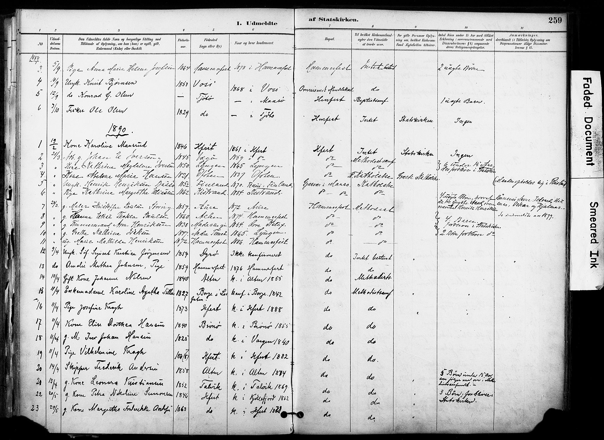 Hammerfest sokneprestkontor, AV/SATØ-S-1347/H/Ha/L0009.kirke: Parish register (official) no. 9, 1889-1897, p. 259