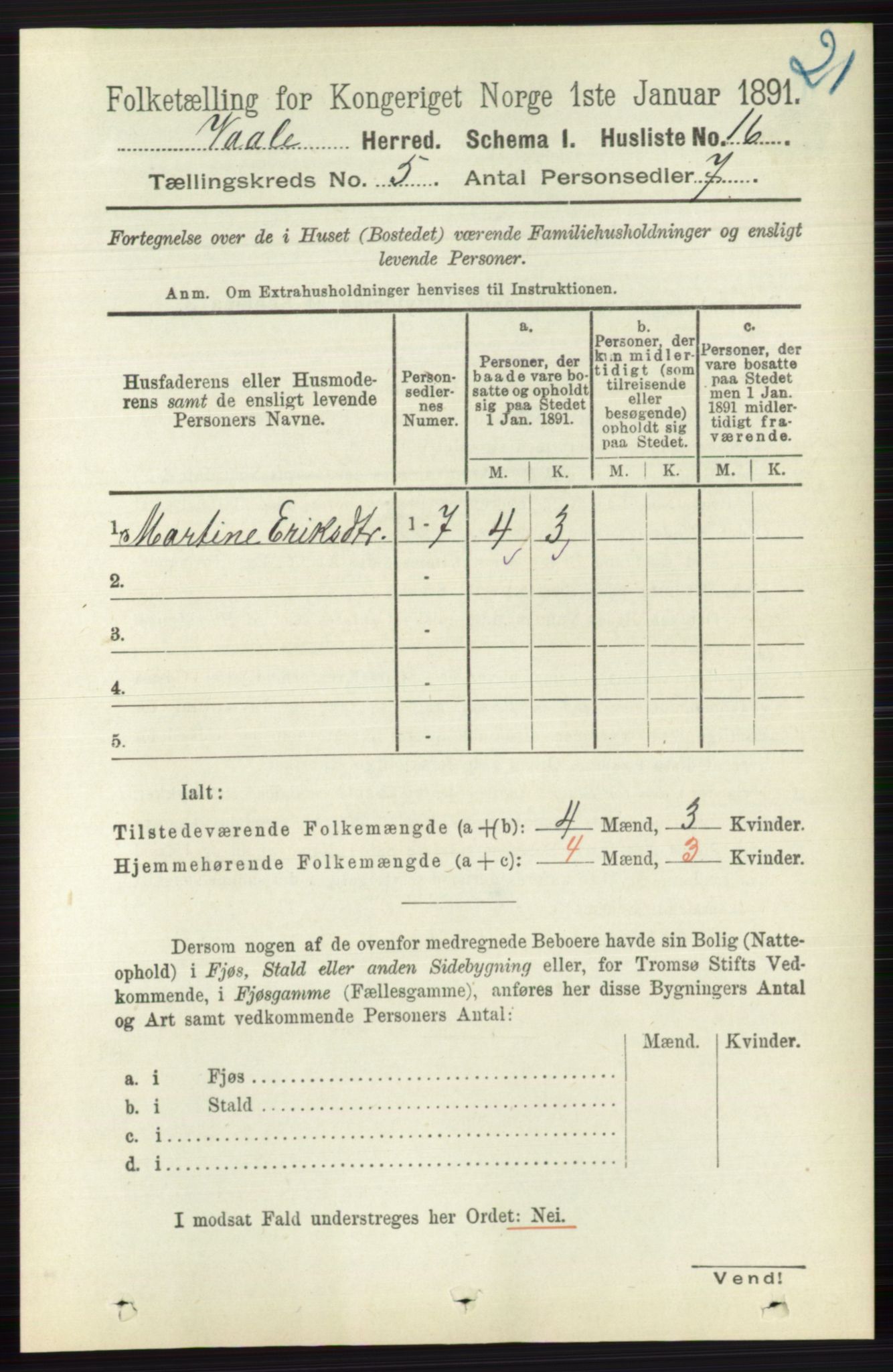 RA, 1891 census for 0716 Våle, 1891, p. 1315