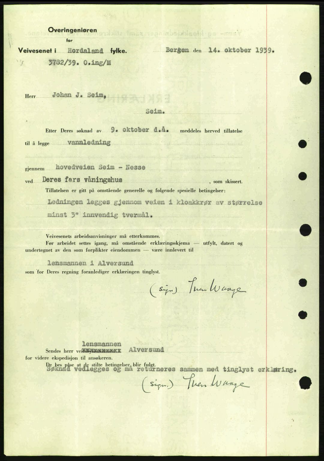 Nordhordland sorenskrivar, SAB/A-2901/1/G/Gb/Gbf/L0010: Mortgage book no. A10, 1939-1940, Diary no: : 2959/1939