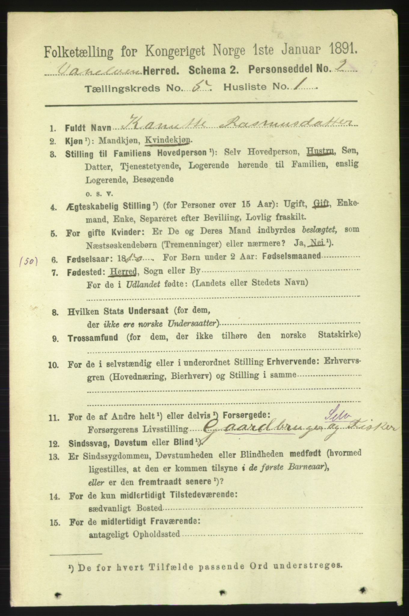 RA, 1891 census for 1511 Vanylven, 1891, p. 2174