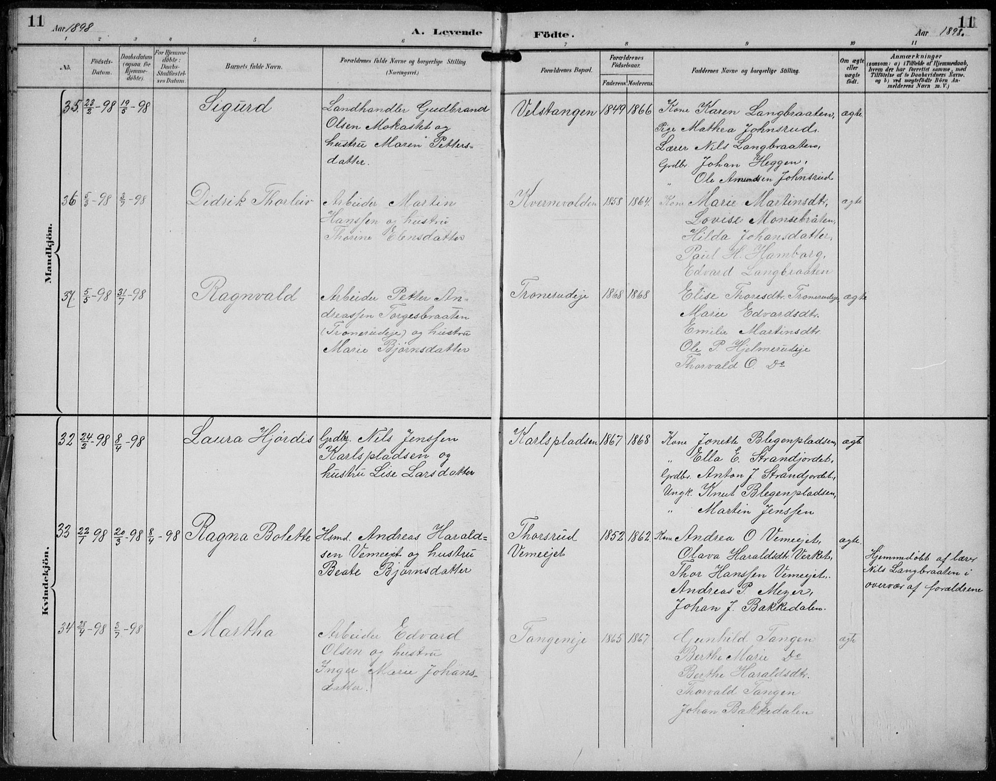 Lunder kirkebøker, AV/SAKO-A-629/F/Fb/L0001: Parish register (official) no. II 1, 1893-1916, p. 11