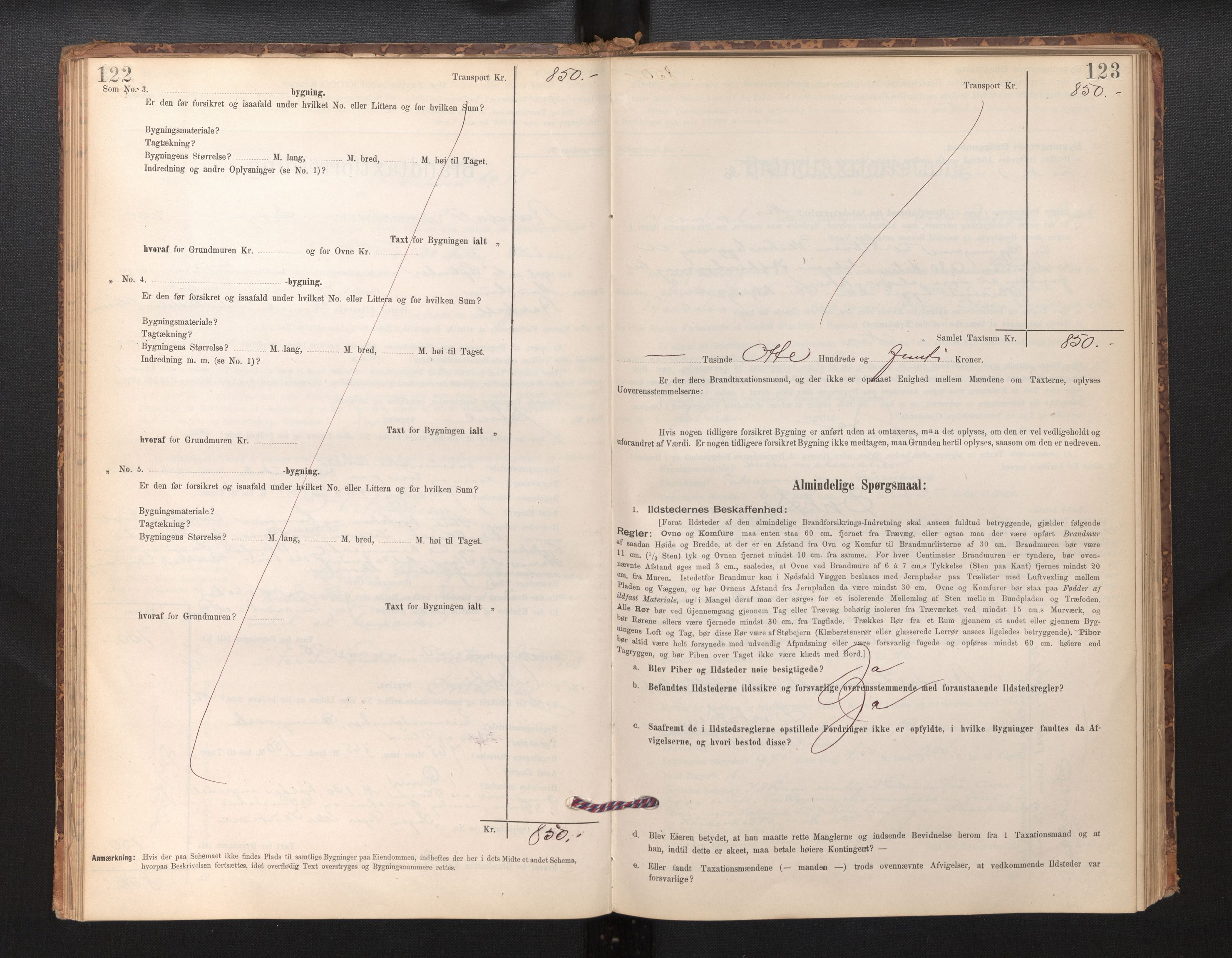 Lensmannen i Årdal, AV/SAB-A-30501/0012/L0008: Branntakstprotokoll, skjematakst, 1895-1915, p. 122-123