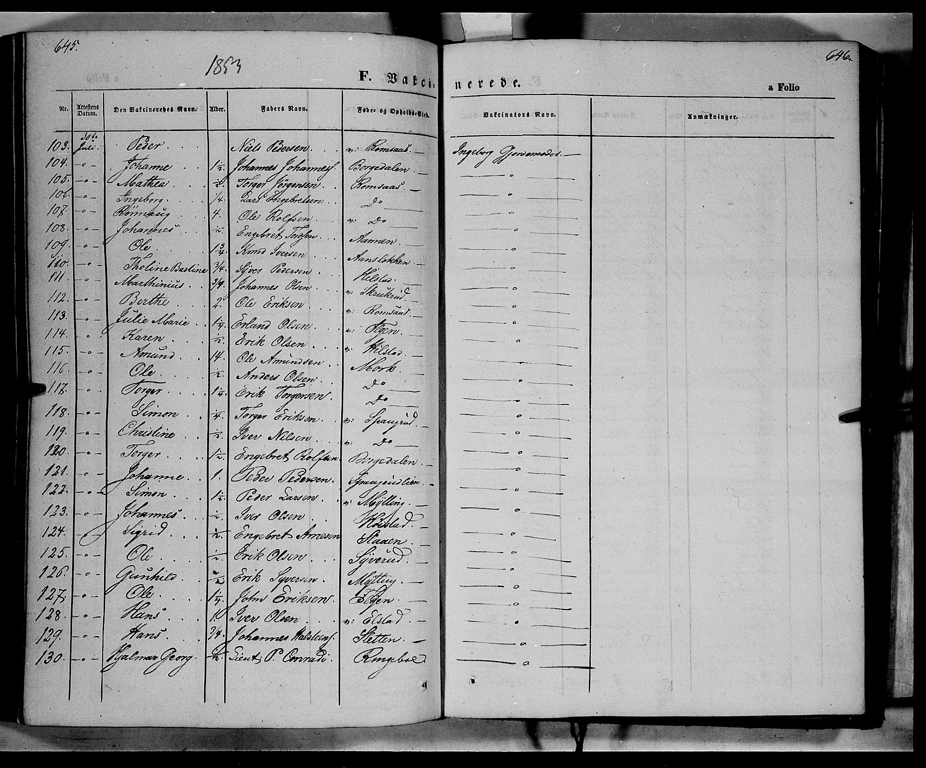 Ringebu prestekontor, SAH/PREST-082/H/Ha/Haa/L0006: Parish register (official) no. 6, 1848-1859, p. 645-646