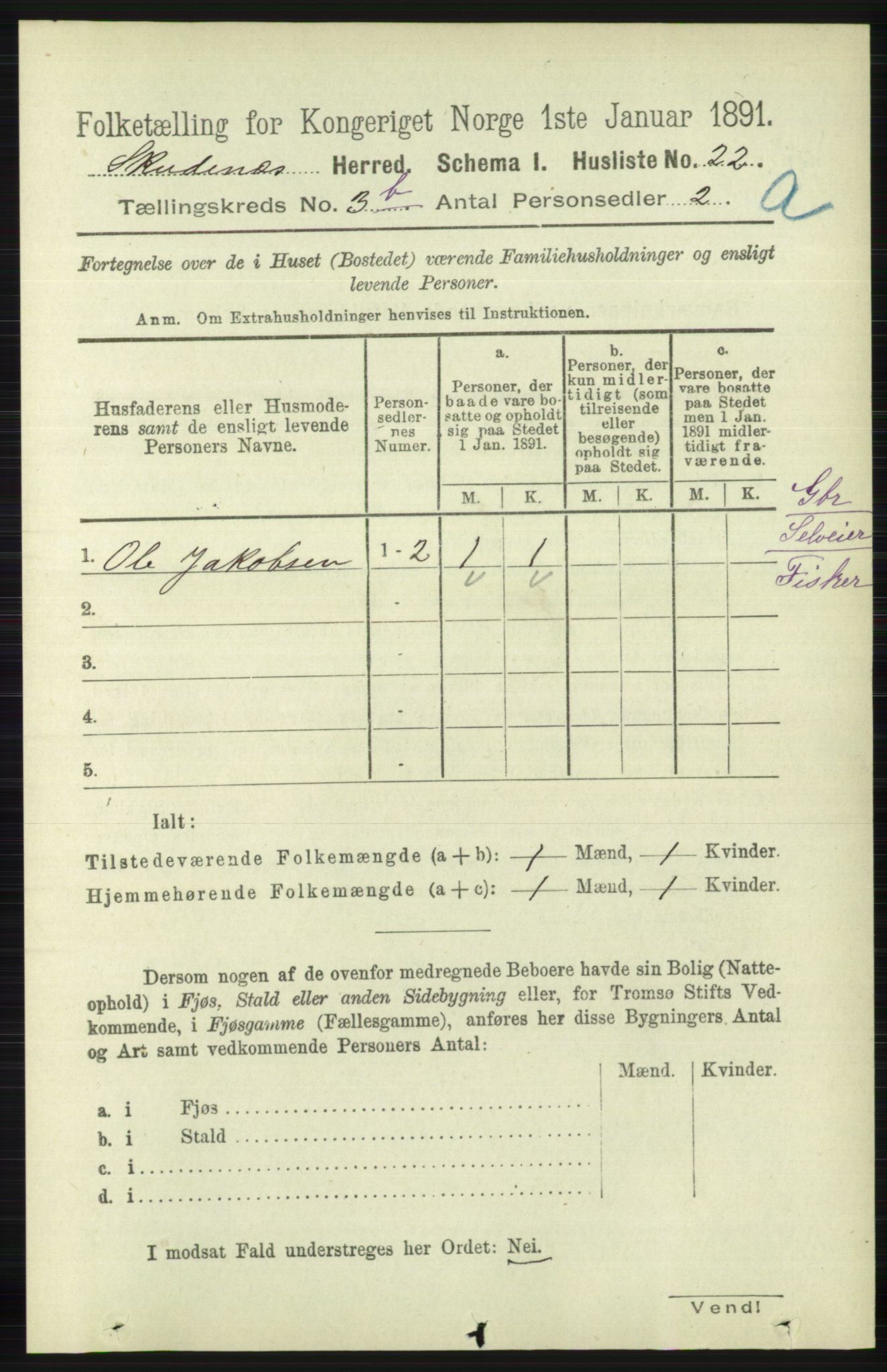 RA, 1891 census for 1150 Skudenes, 1891, p. 1633