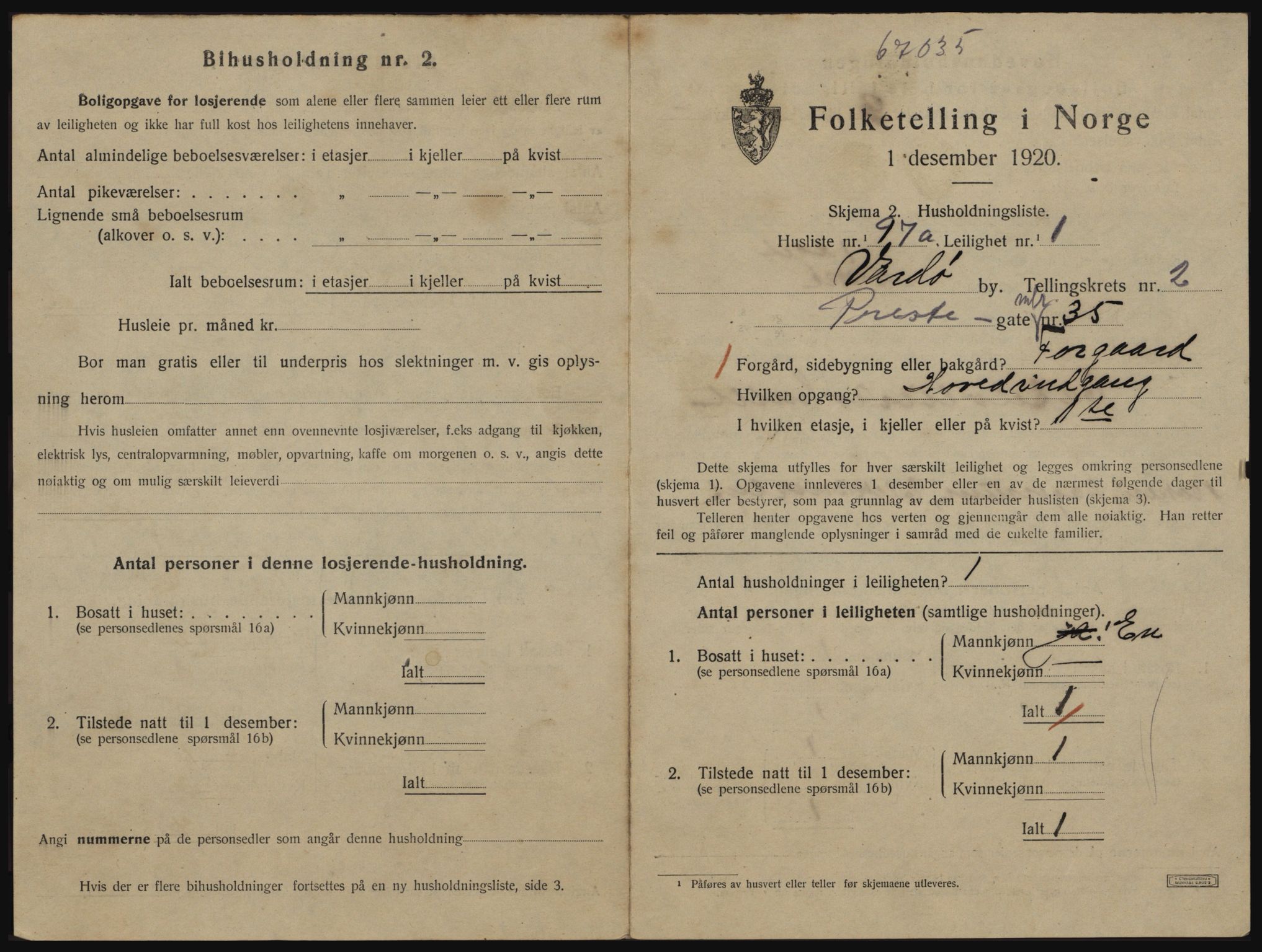 SATØ, 1920 census for Vardø, 1920, p. 2117