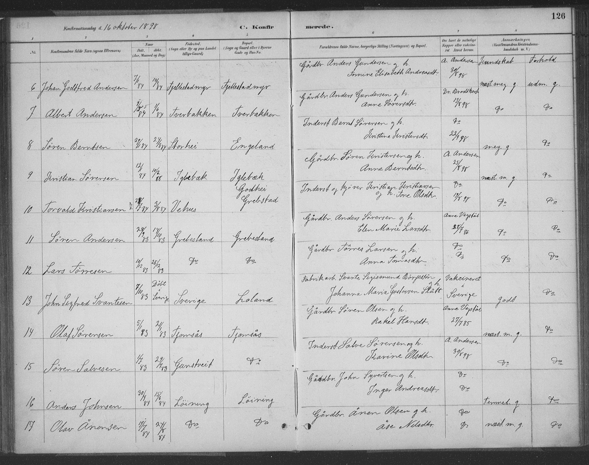 Vennesla sokneprestkontor, AV/SAK-1111-0045/Fa/Fac/L0009: Parish register (official) no. A 9, 1884-1901, p. 126