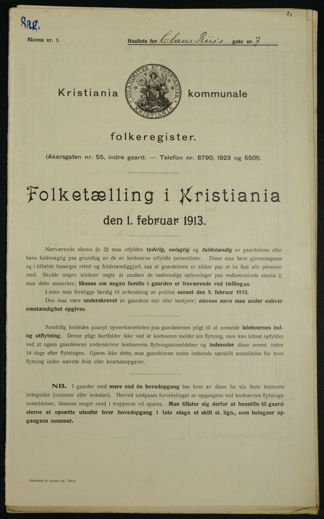 OBA, Municipal Census 1913 for Kristiania, 1913, p. 12750