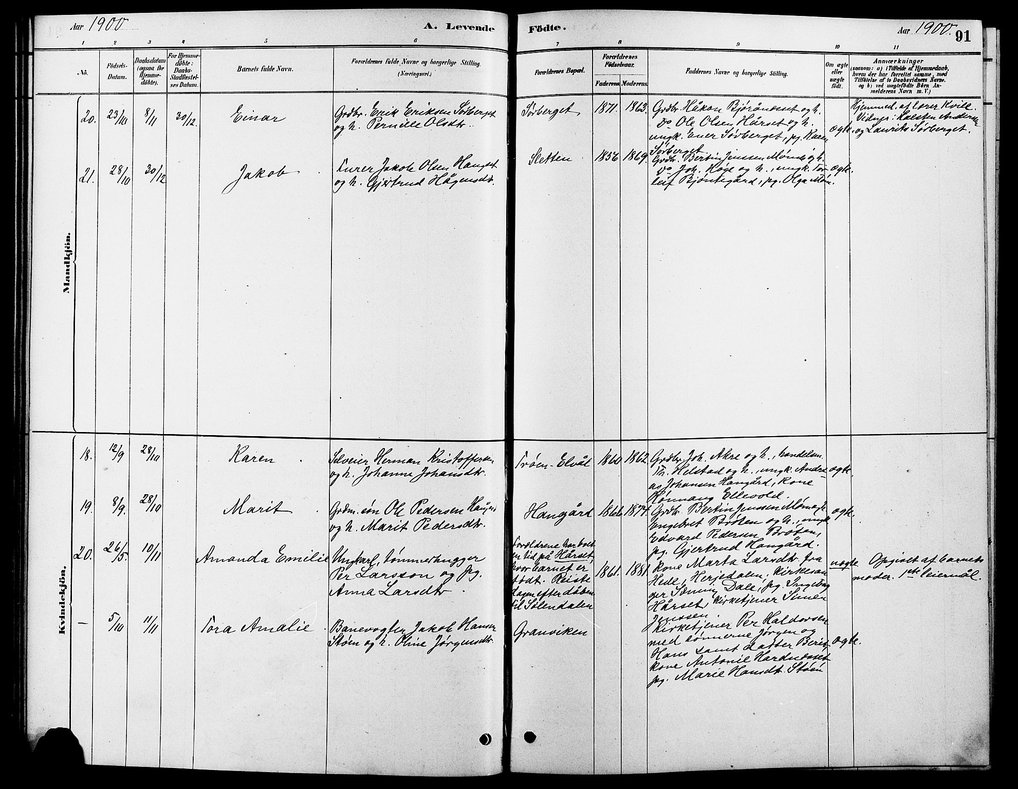 Rendalen prestekontor, AV/SAH-PREST-054/H/Ha/Hab/L0003: Parish register (copy) no. 3, 1879-1904, p. 91