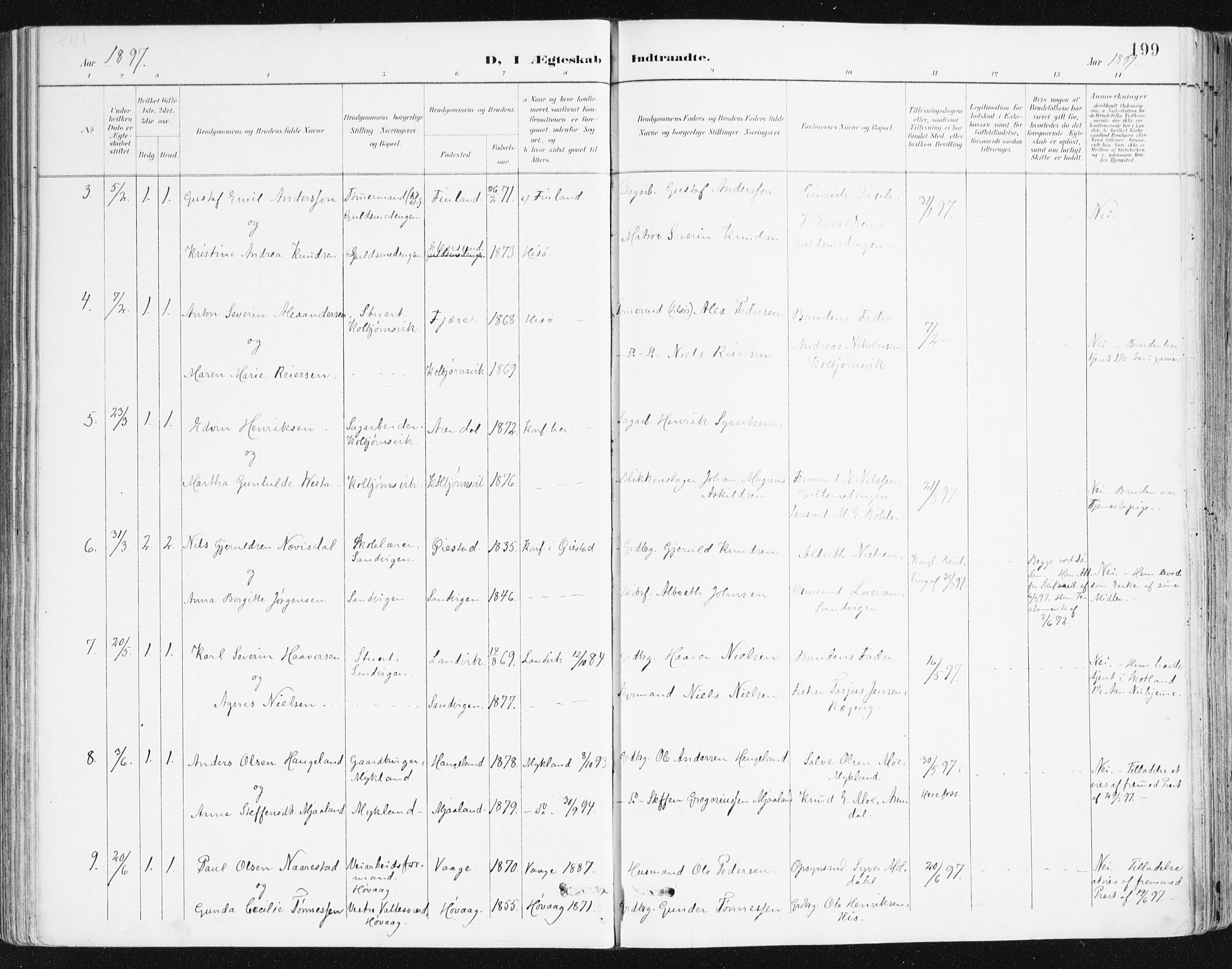 Hisøy sokneprestkontor, AV/SAK-1111-0020/F/Fa/L0004: Parish register (official) no. A 4, 1895-1917, p. 199