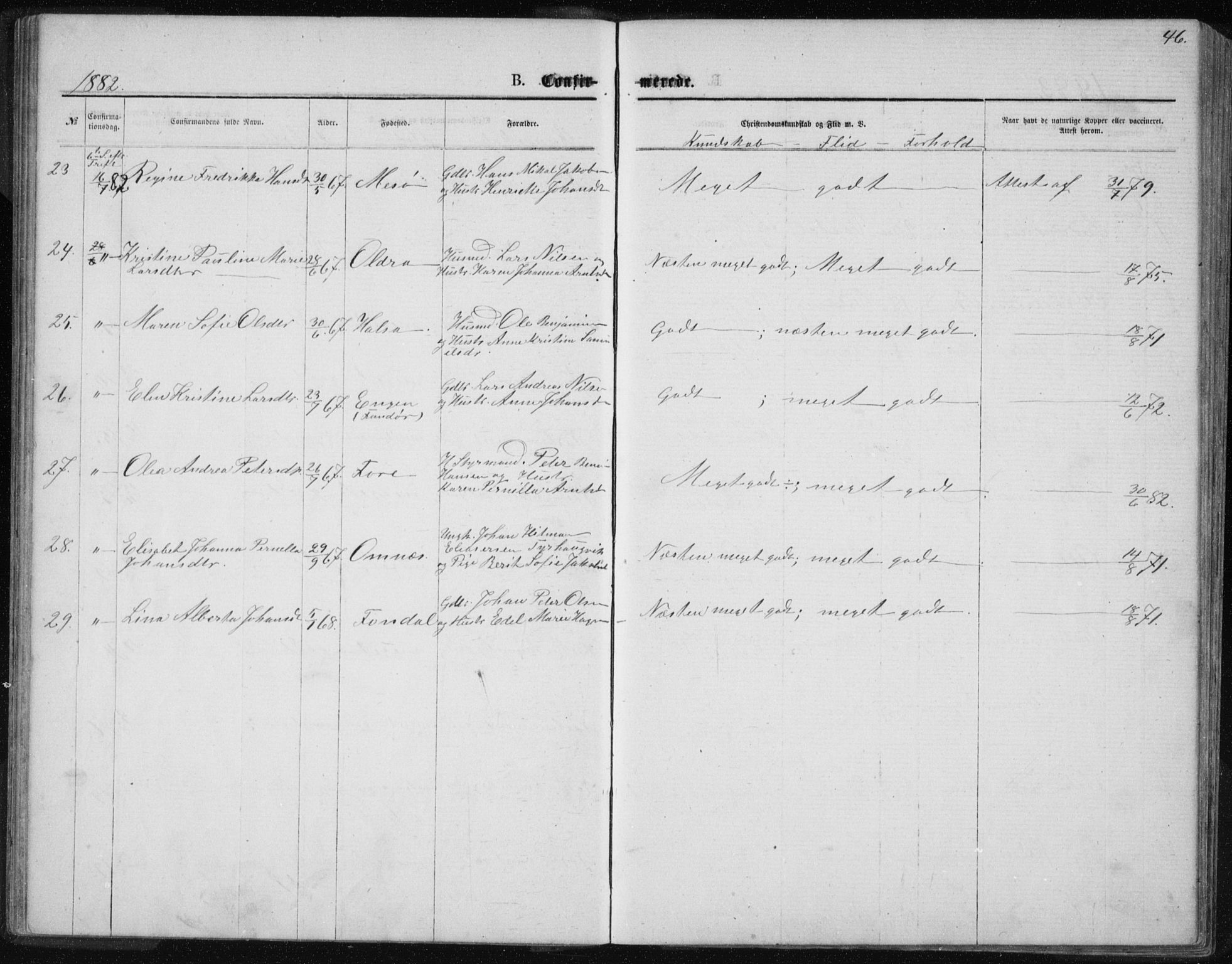 Ministerialprotokoller, klokkerbøker og fødselsregistre - Nordland, AV/SAT-A-1459/843/L0635: Parish register (copy) no. 843C04, 1872-1887, p. 46