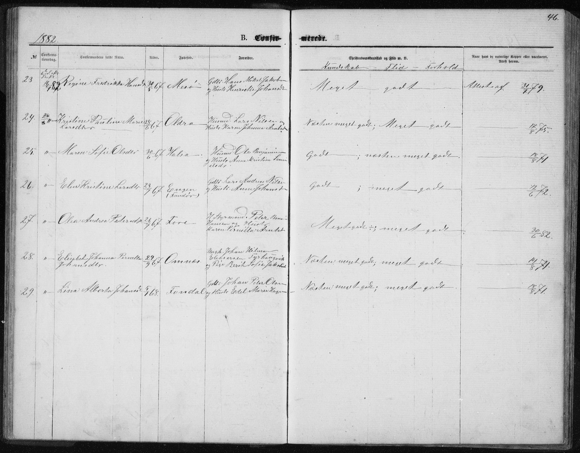 Ministerialprotokoller, klokkerbøker og fødselsregistre - Nordland, AV/SAT-A-1459/843/L0635: Parish register (copy) no. 843C04, 1872-1887, p. 46