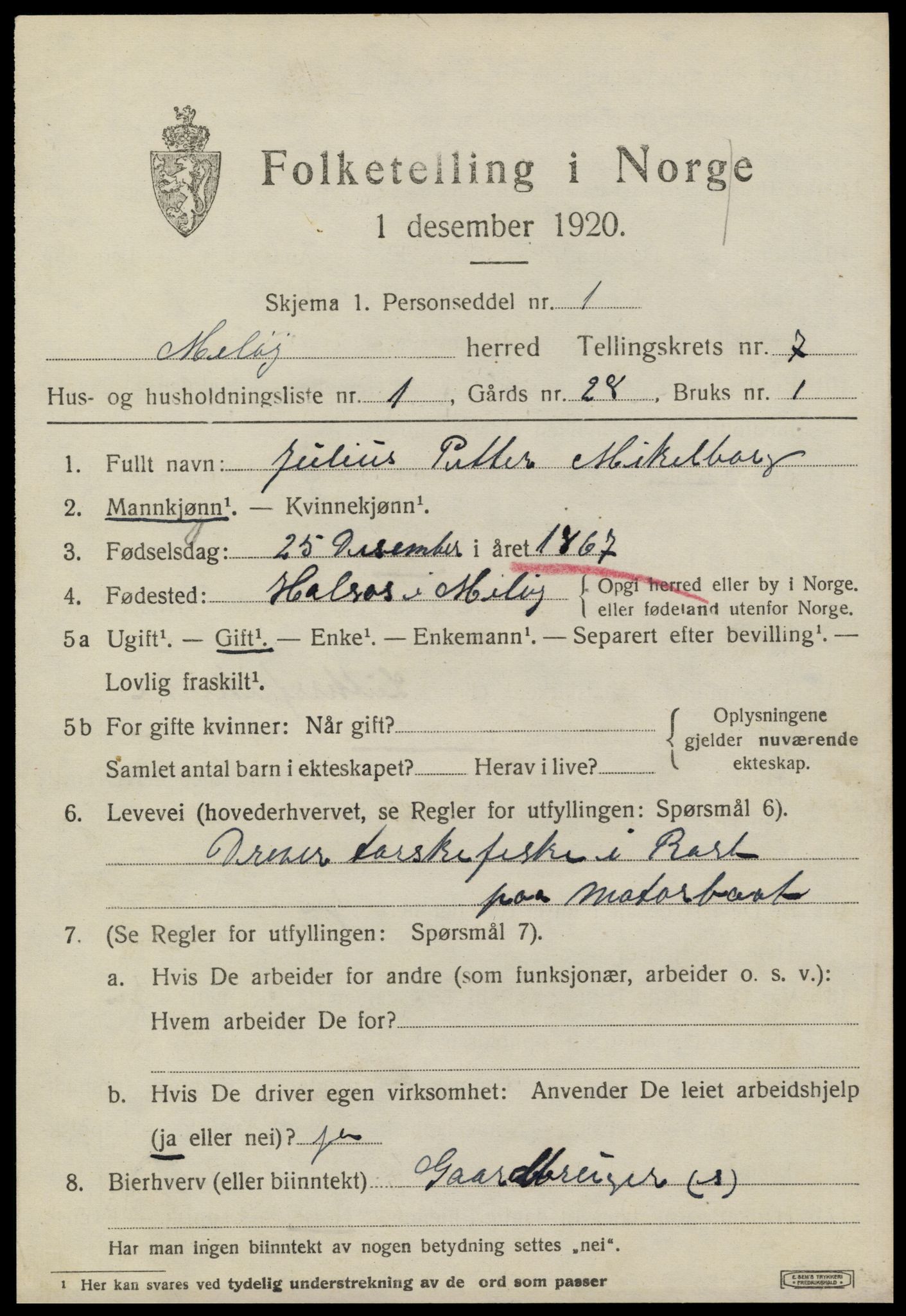 SAT, 1920 census for Meløy, 1920, p. 3711