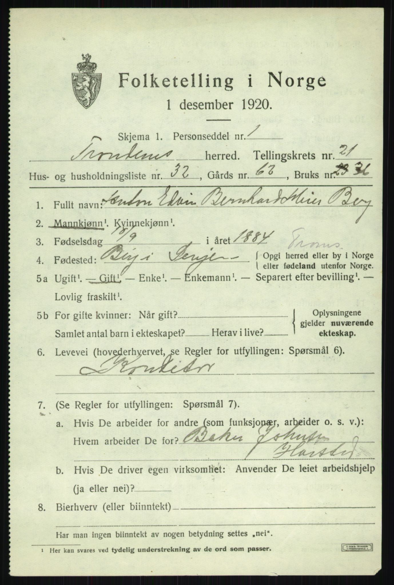 SATØ, 1920 census for Trondenes, 1920, p. 16862