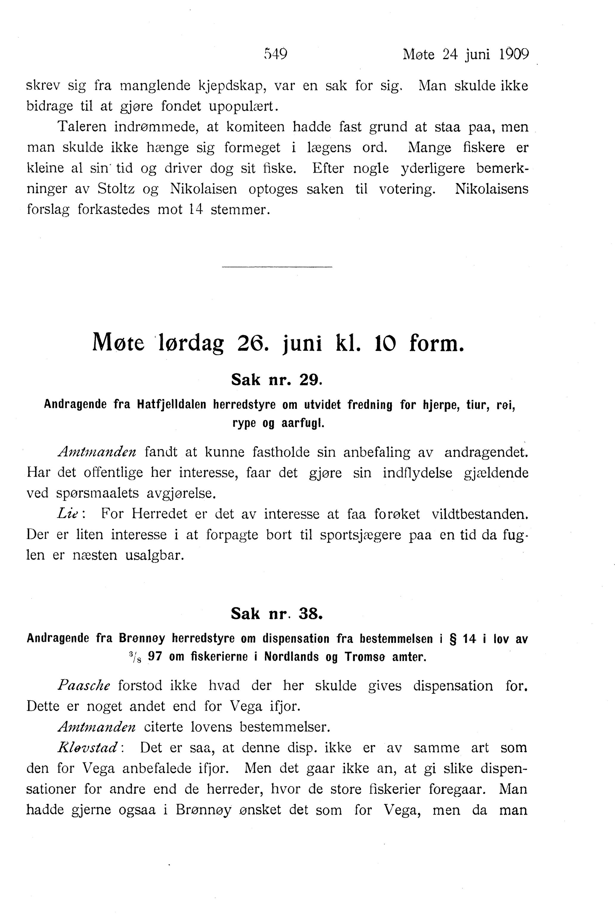 Nordland Fylkeskommune. Fylkestinget, AIN/NFK-17/176/A/Ac/L0032: Fylkestingsforhandlinger 1909, 1909, p. 549