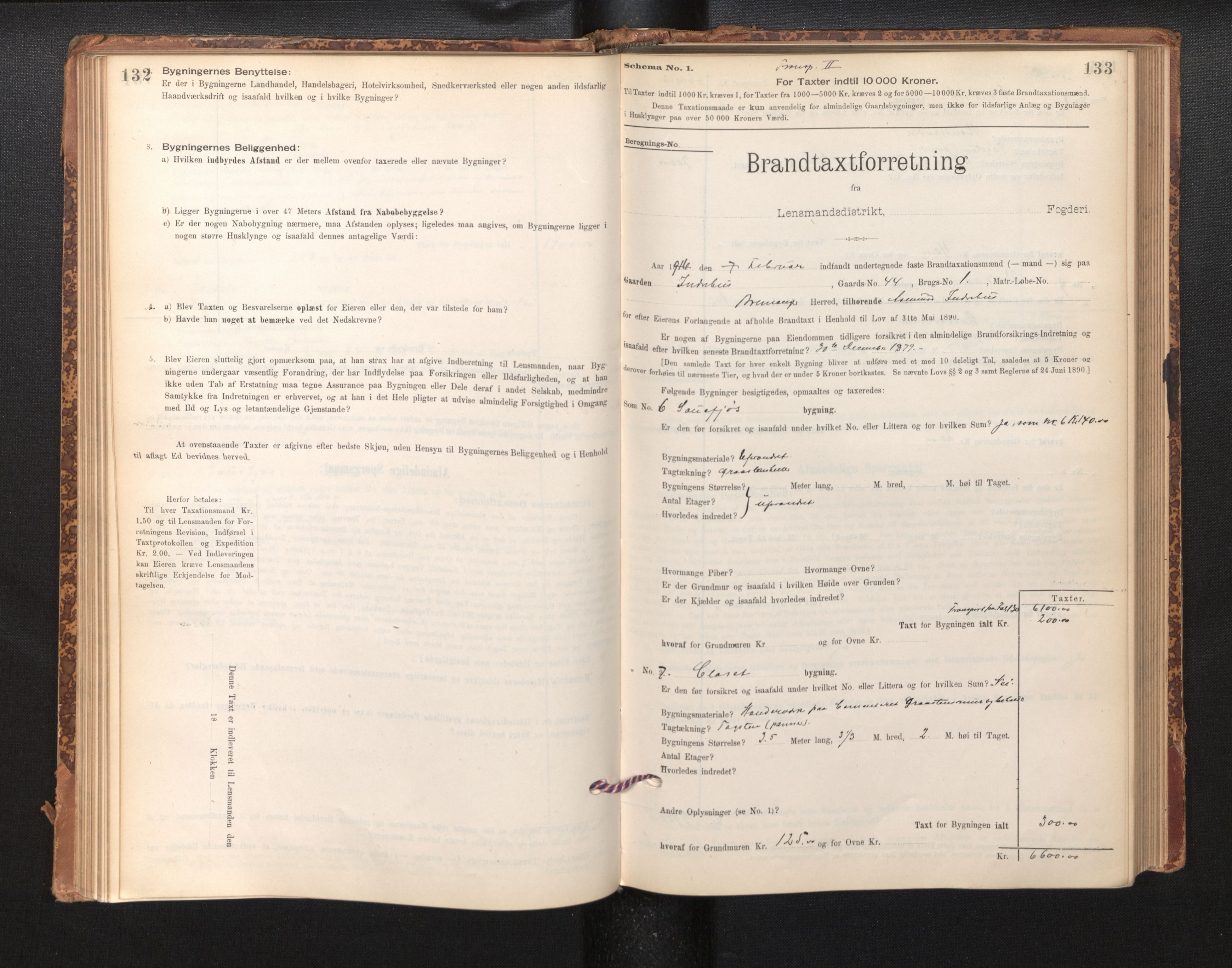 Lensmannen i Bremanger, AV/SAB-A-26701/0012/L0007: Branntakstprotokoll, skjematakst, 1895-1936, p. 132-133