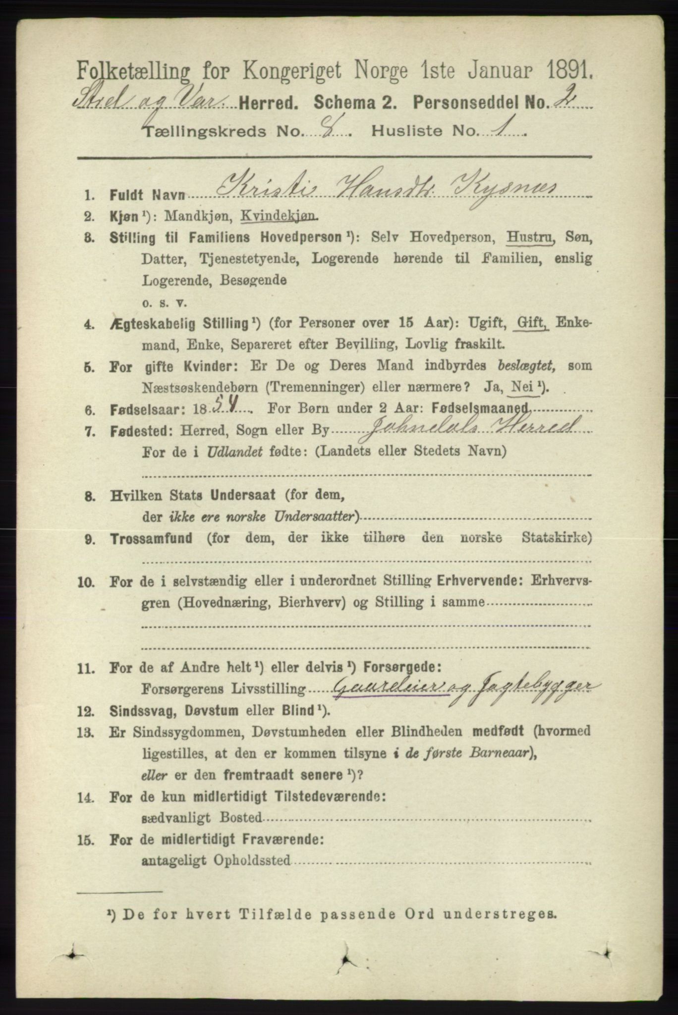 RA, 1891 census for 1226 Strandebarm og Varaldsøy, 1891, p. 2953