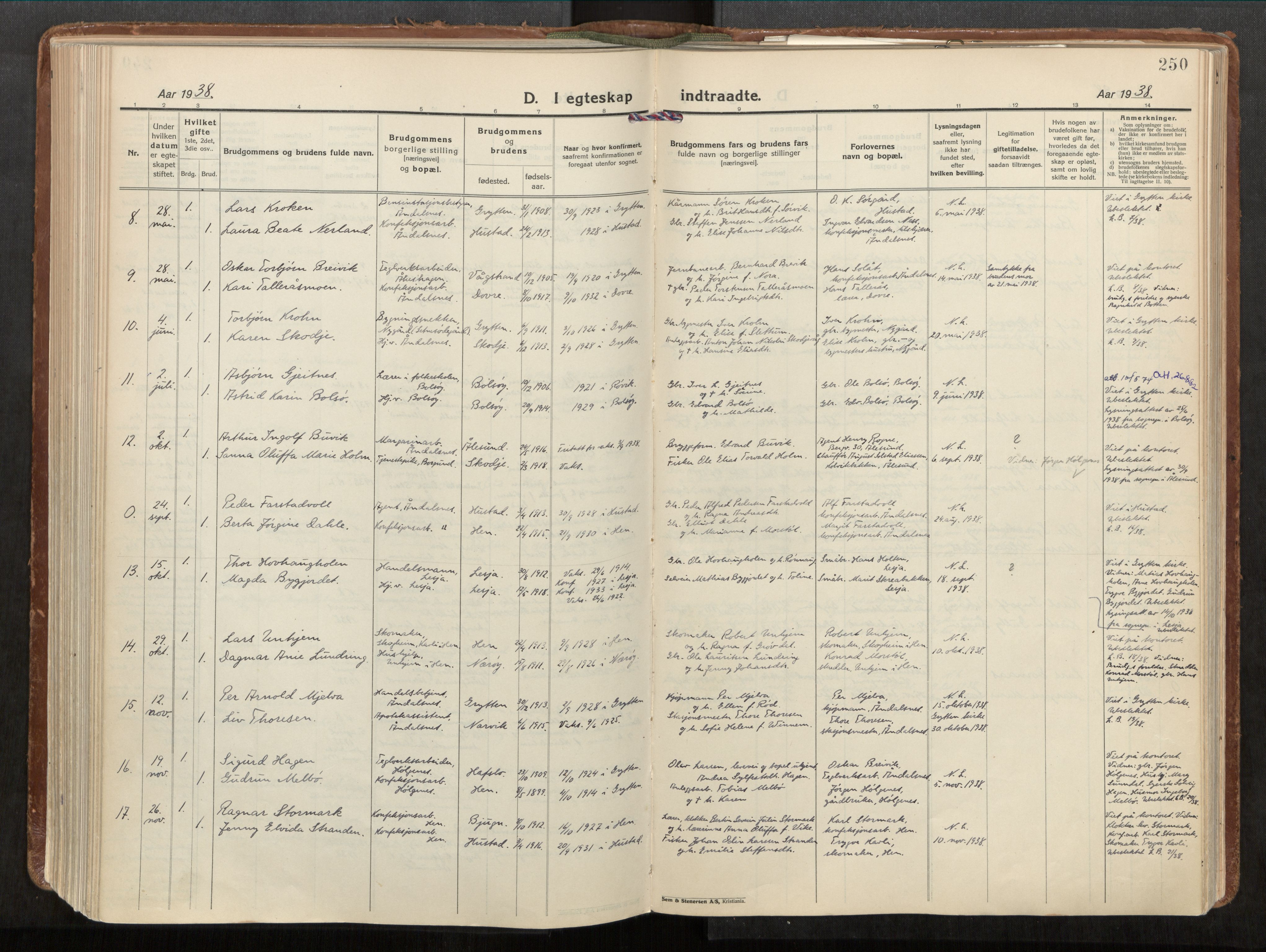 Ministerialprotokoller, klokkerbøker og fødselsregistre - Møre og Romsdal, AV/SAT-A-1454/544/L0587: Parish register (official) no. 544A11, 1924-1954, p. 250