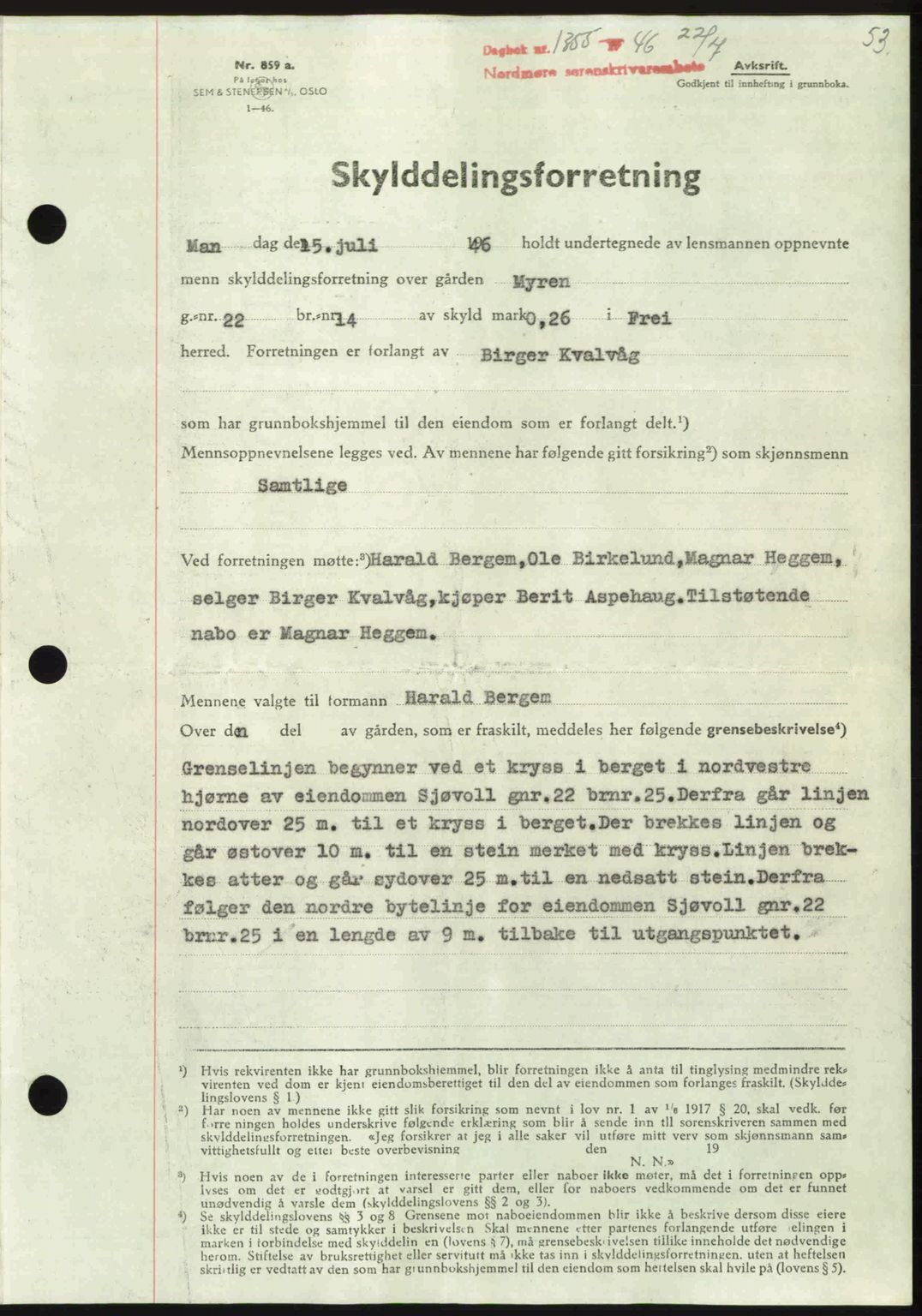 Nordmøre sorenskriveri, AV/SAT-A-4132/1/2/2Ca: Mortgage book no. A102, 1946-1946, Diary no: : 1355/1946