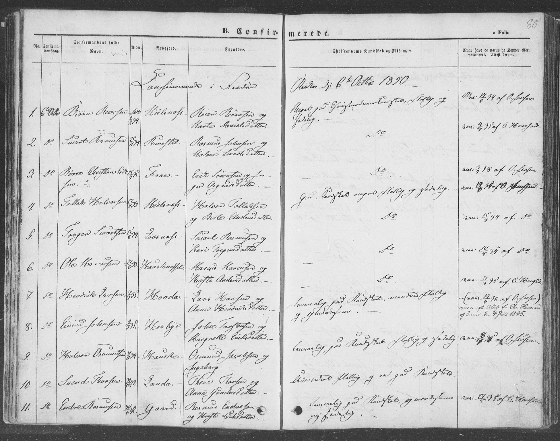Finnøy sokneprestkontor, AV/SAST-A-101825/H/Ha/Haa/L0007: Parish register (official) no. A 7, 1847-1862, p. 80