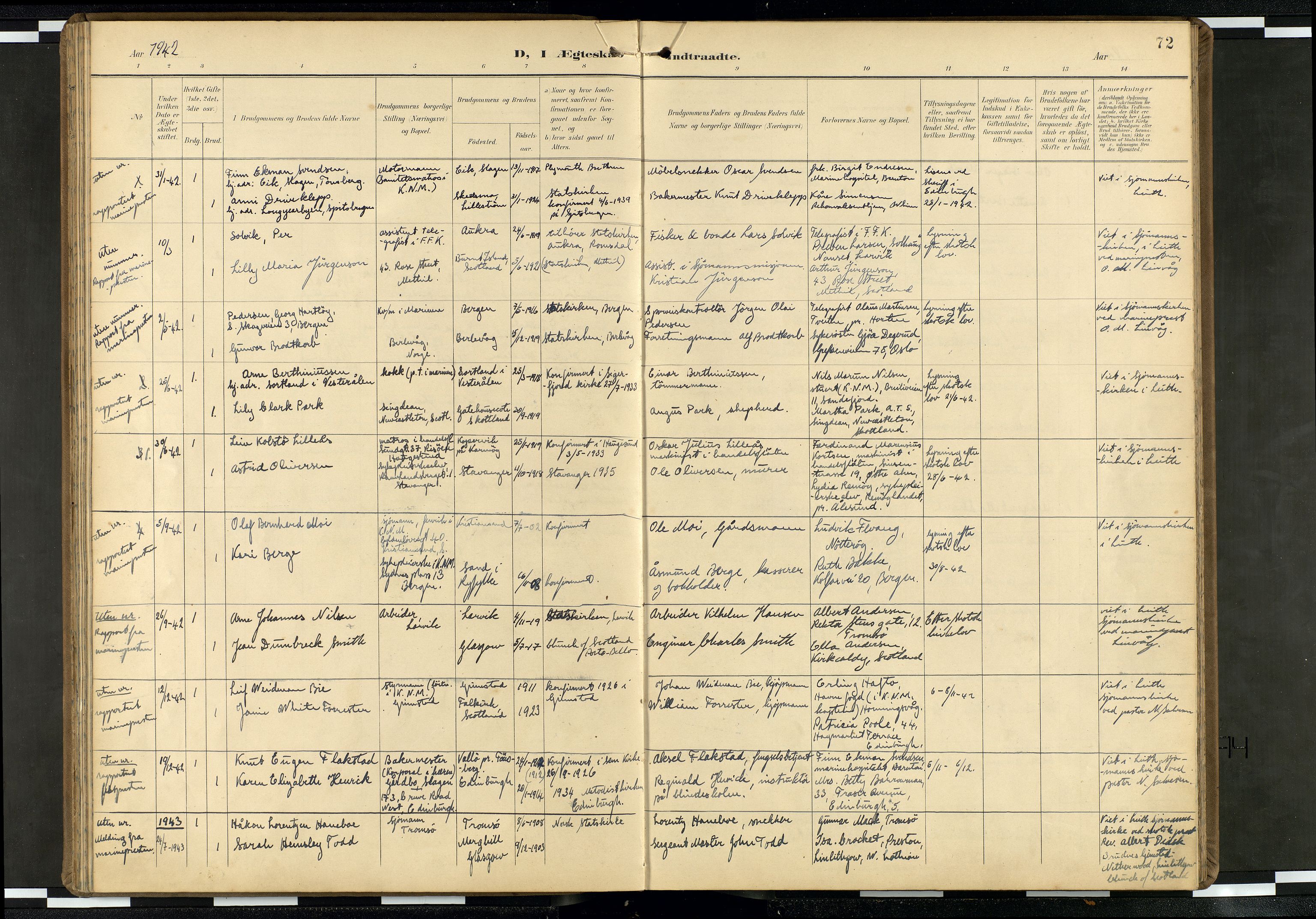Den norske sjømannsmisjon i utlandet/Skotske havner (Leith, Glasgow), SAB/SAB/PA-0100/H/Ha/Haa/L0004: Parish register (official) no. A 4, 1899-1949, p. 71b-72a