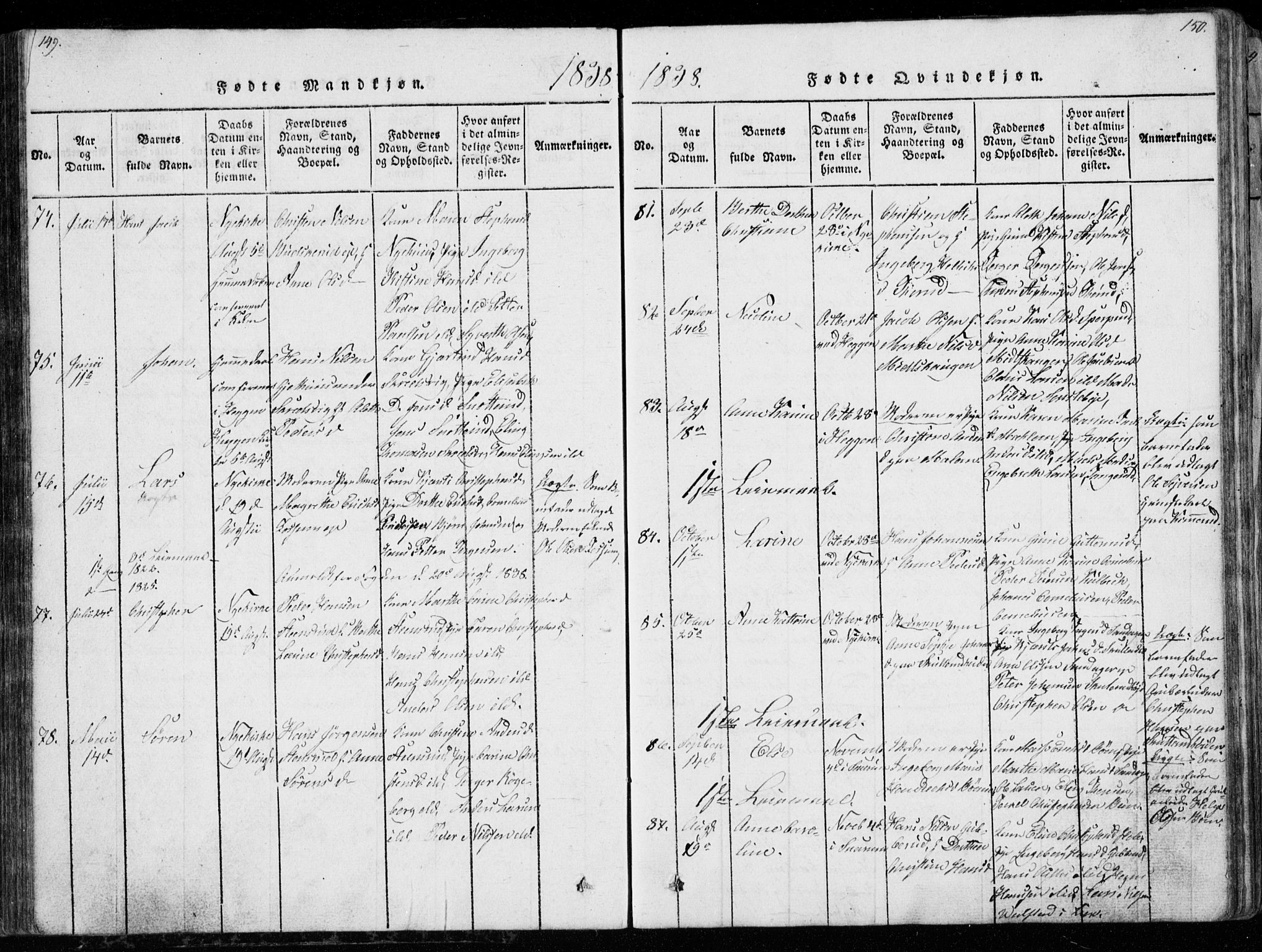 Modum kirkebøker, AV/SAKO-A-234/G/Ga/L0003: Parish register (copy) no. I 3, 1832-1842, p. 149-150