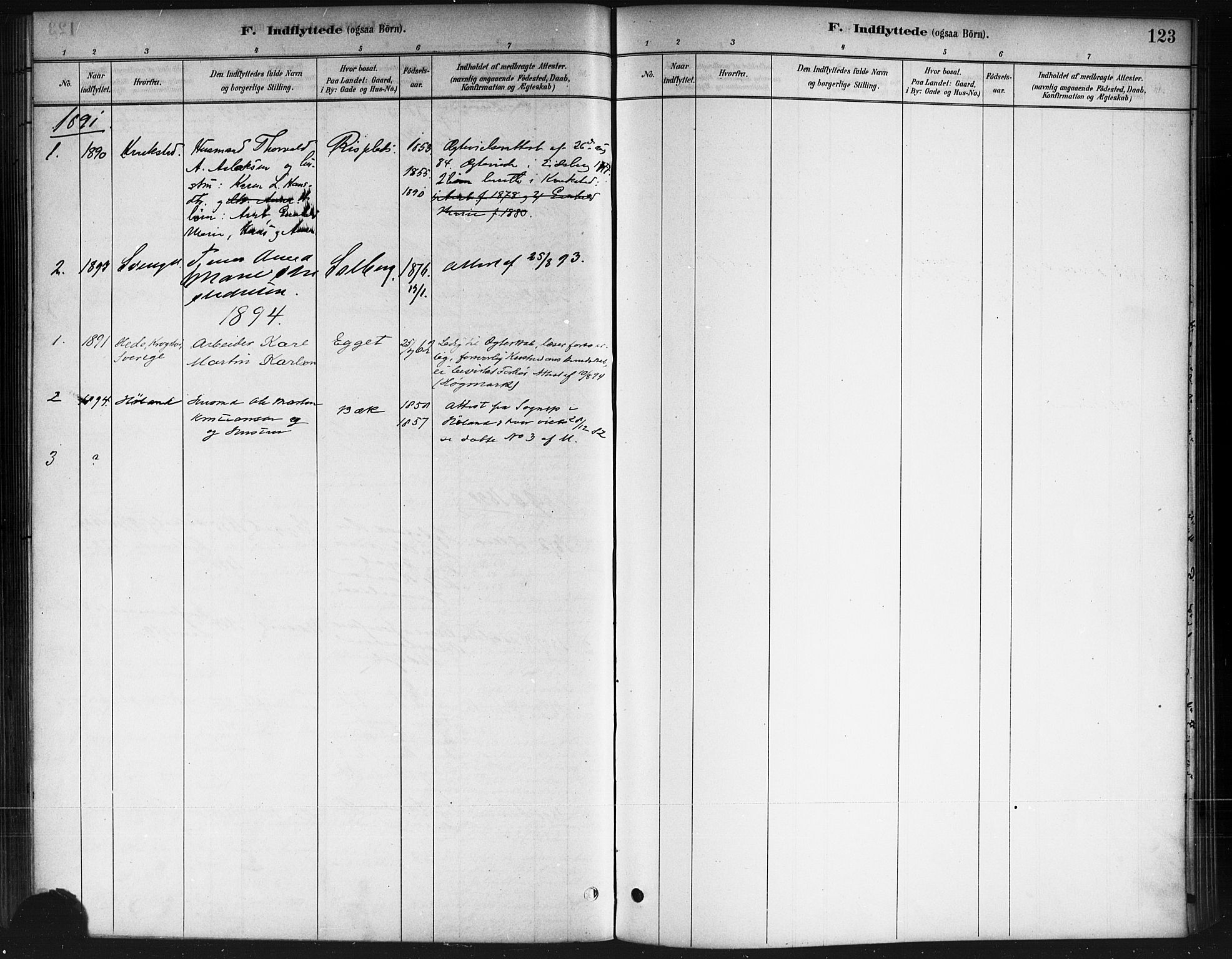 Ås prestekontor Kirkebøker, AV/SAO-A-10894/F/Fb/L0001: Parish register (official) no. II 1, 1881-1895, p. 123